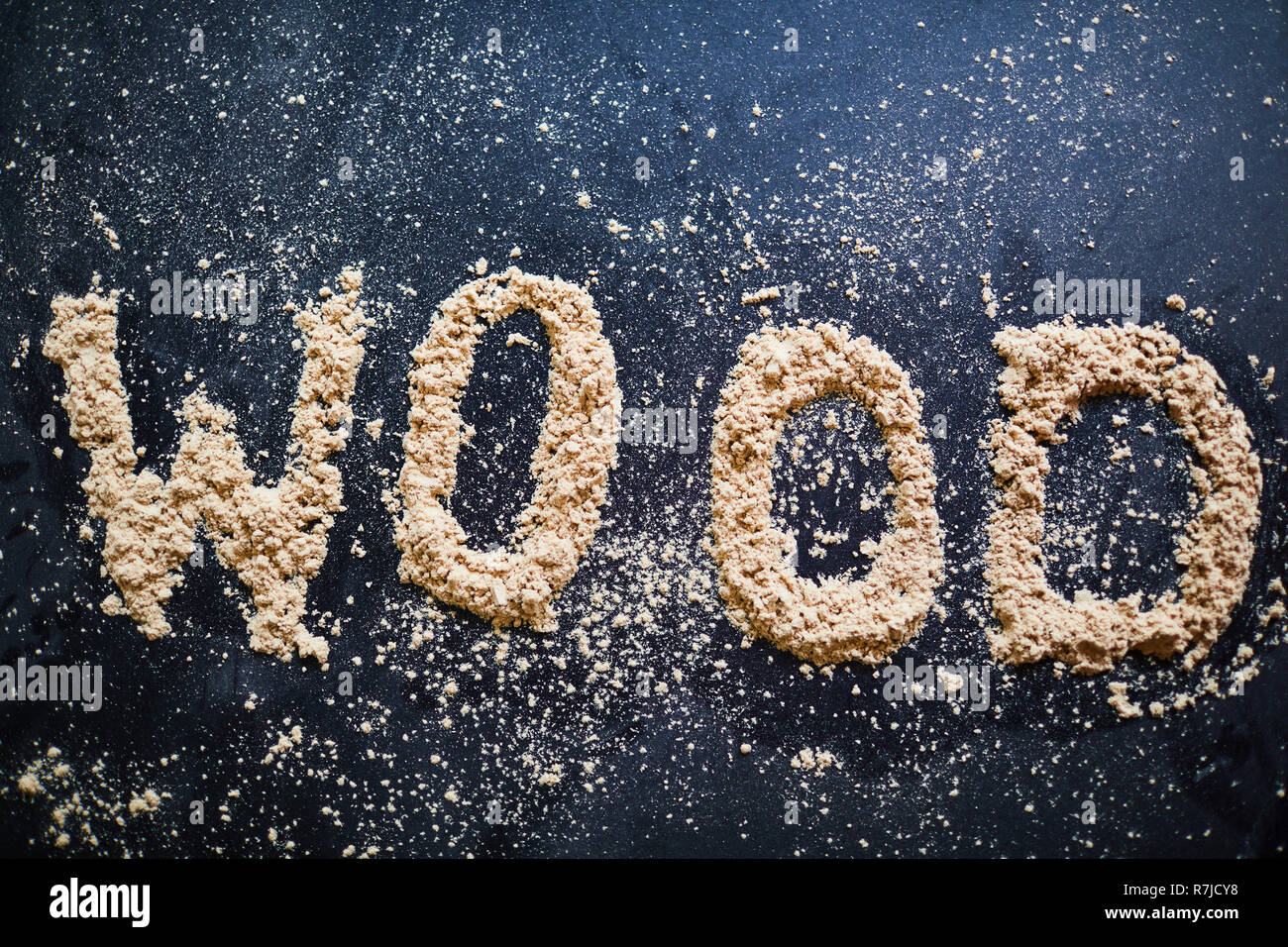 Word Wood made of sawdust Stock Photo Alamy