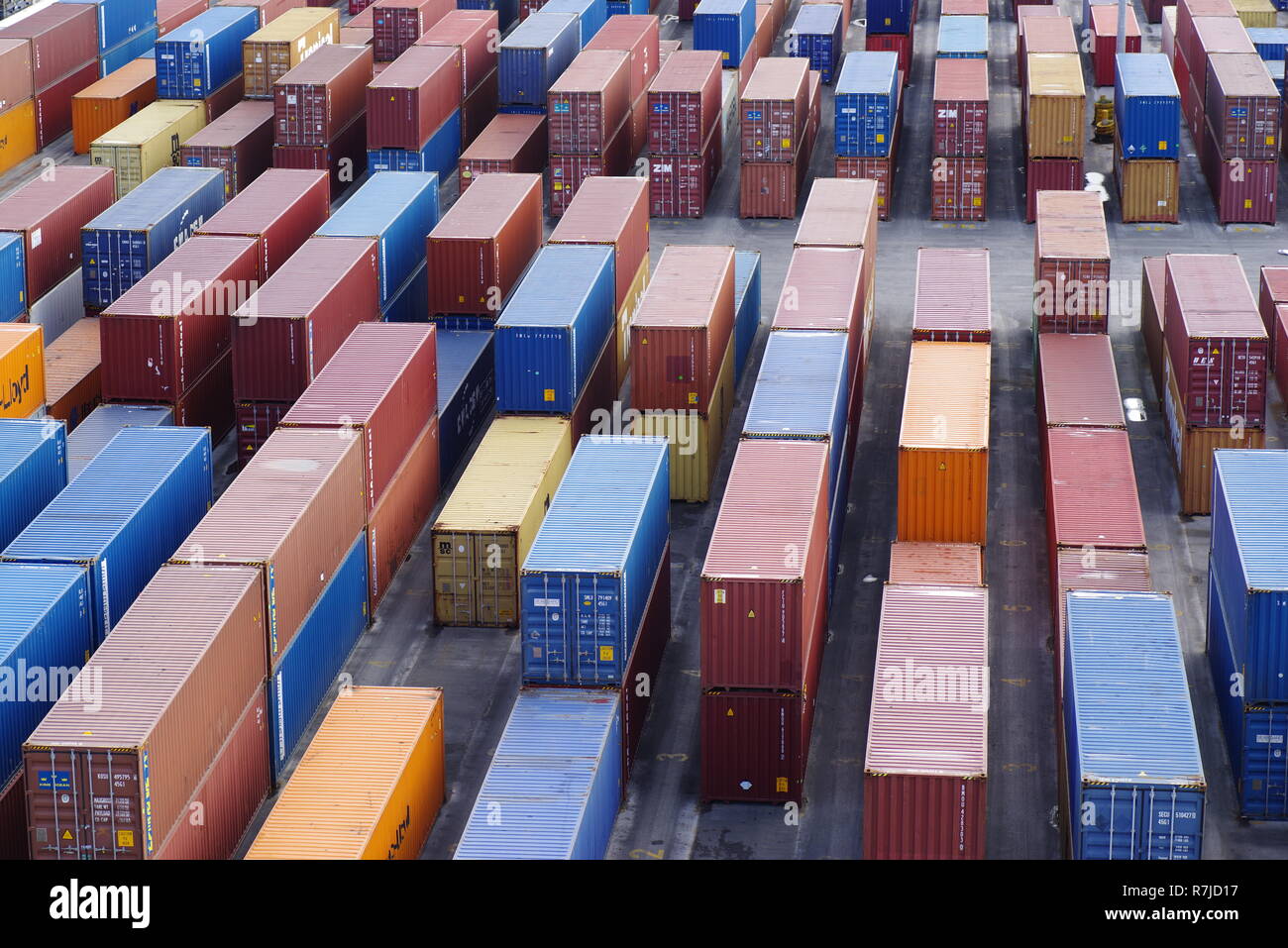 Shipping container handling, dockside, Barbados, Caribbean Stock Photo