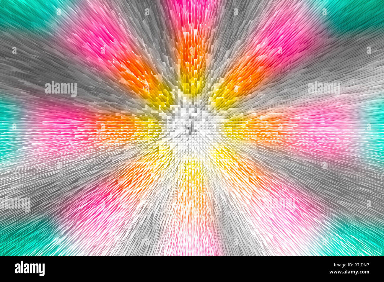 White, grey, blue, pink, orange and yellow radial pattern with effect Stock Photo
