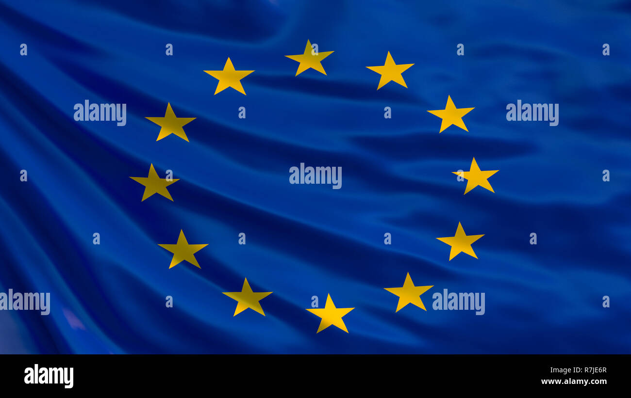 European Union waving flag. 3d illustration. EU flag render Stock Photo ...