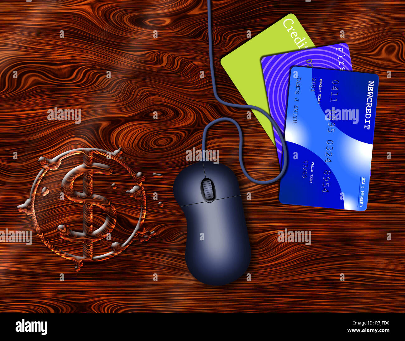 Symbolic composition. Digital money. US dollar sign on wooden table ...