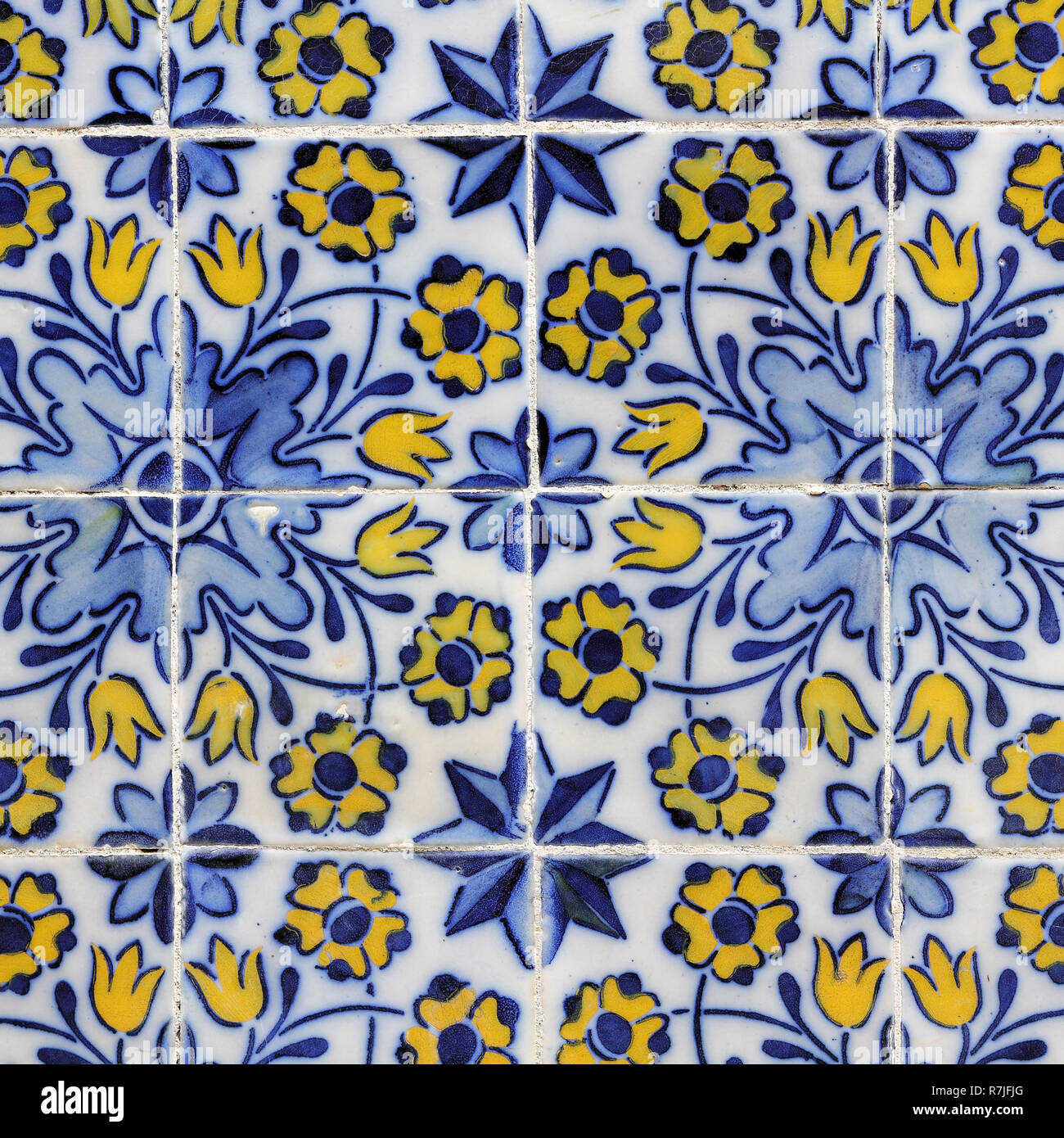 Azulejos, baroque painted tin-glazed ceramic tile-work in Funchal Stock Photo