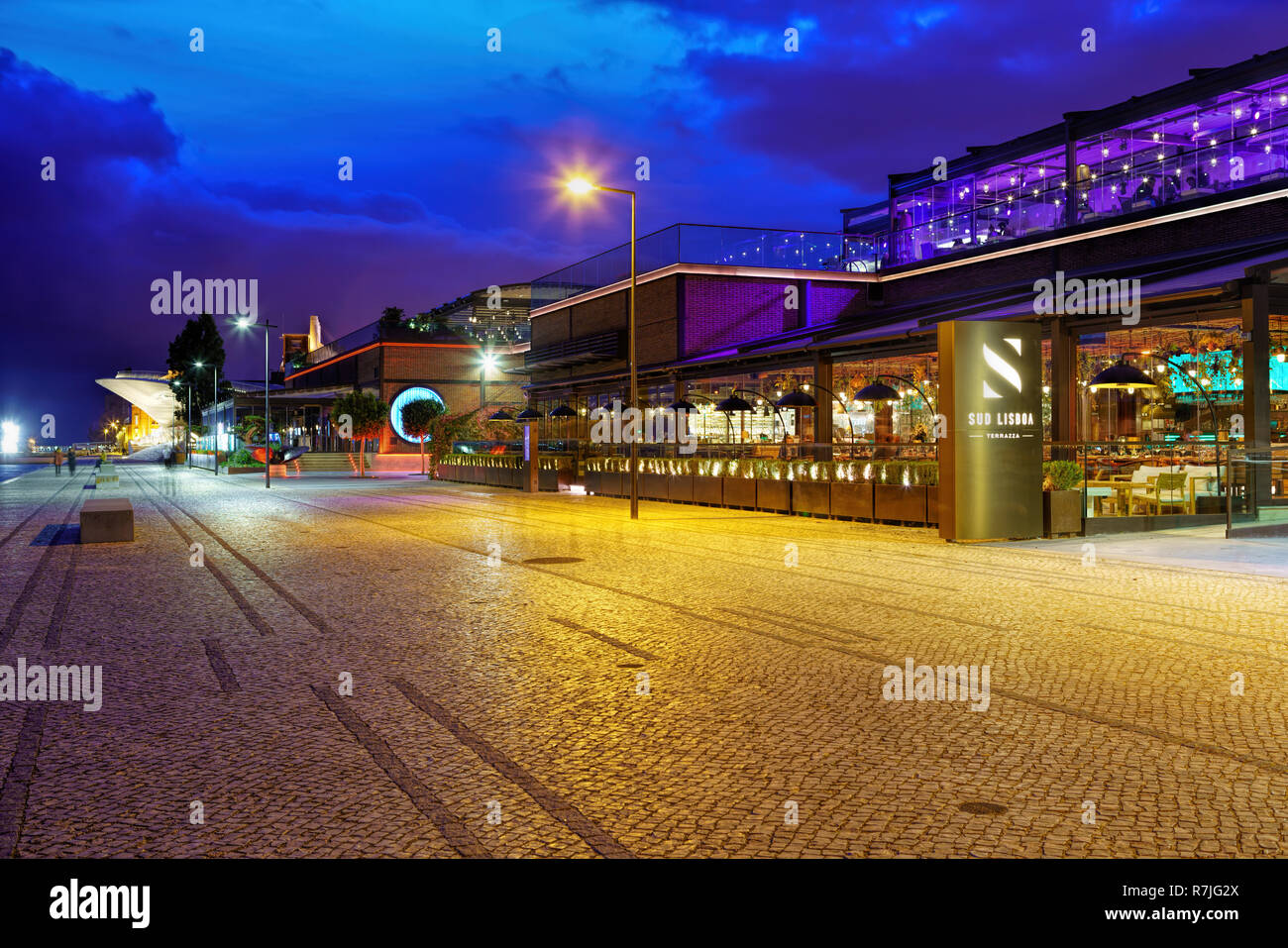 Restaurant, snack bar in Lisbon at night, Portugal Stock Photo