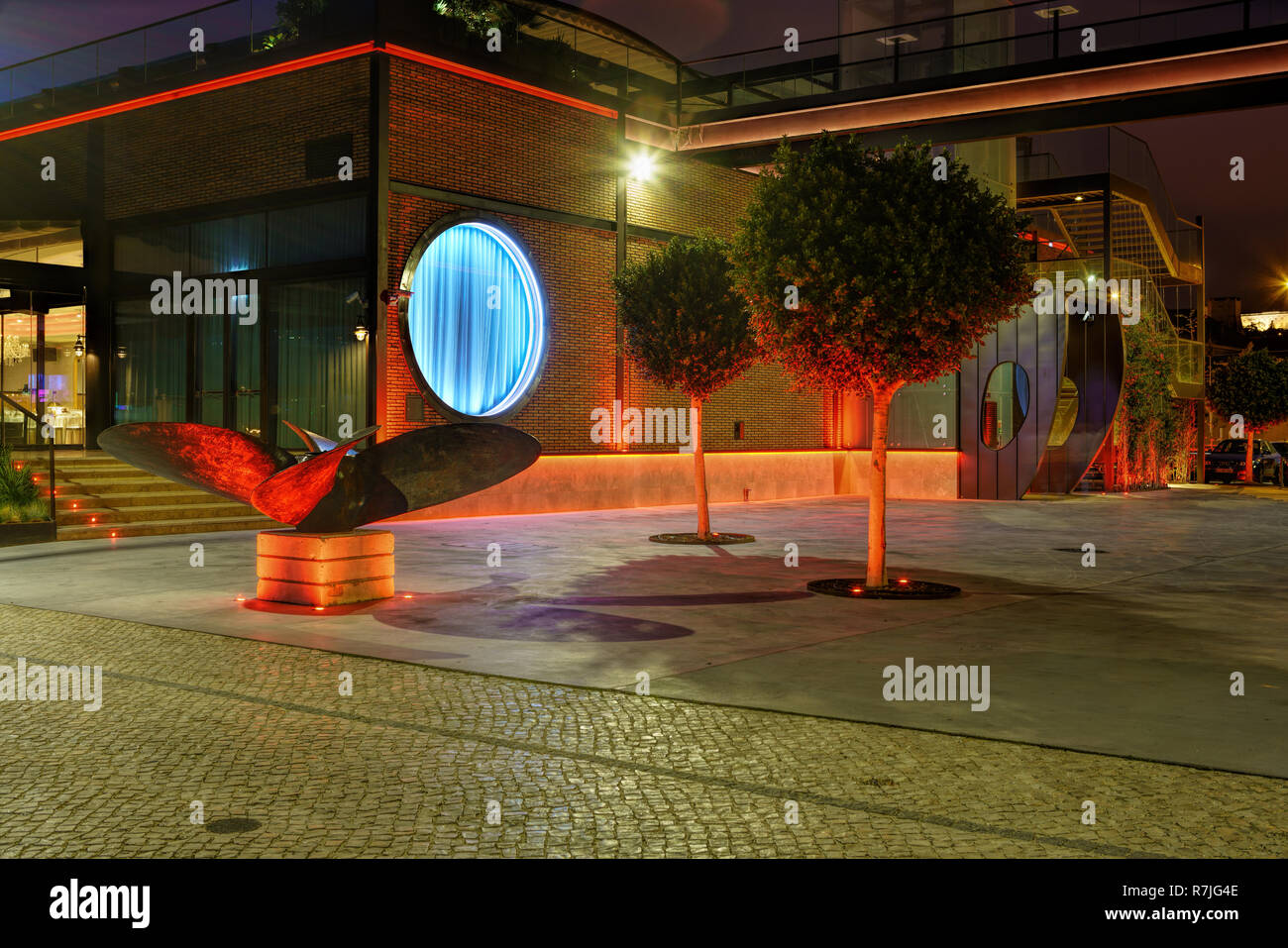 Restaurant, snack bar in Lisbon at night, Portugal Stock Photo