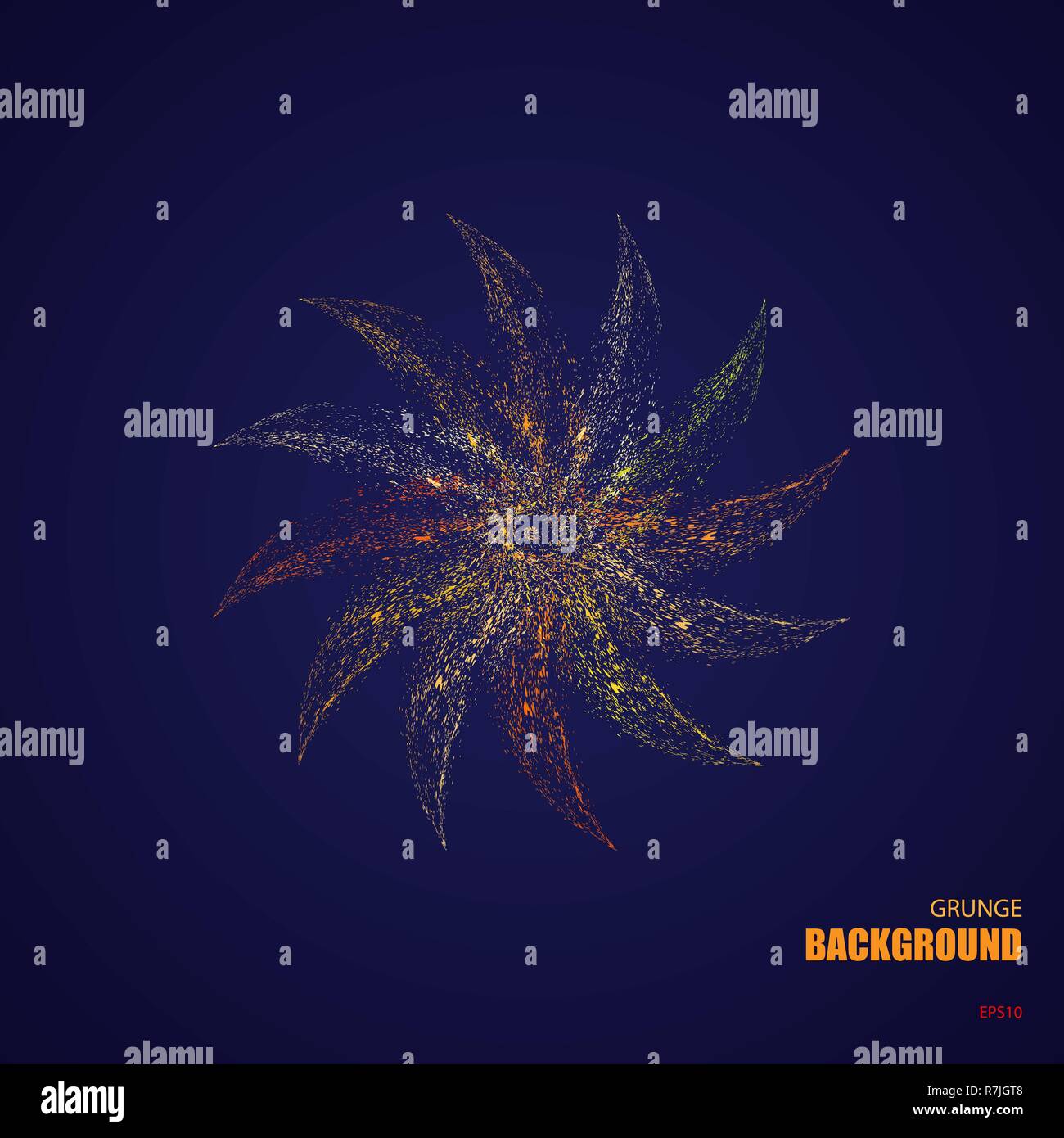 Dark blue background with orange grunge ink blots Stock Vector