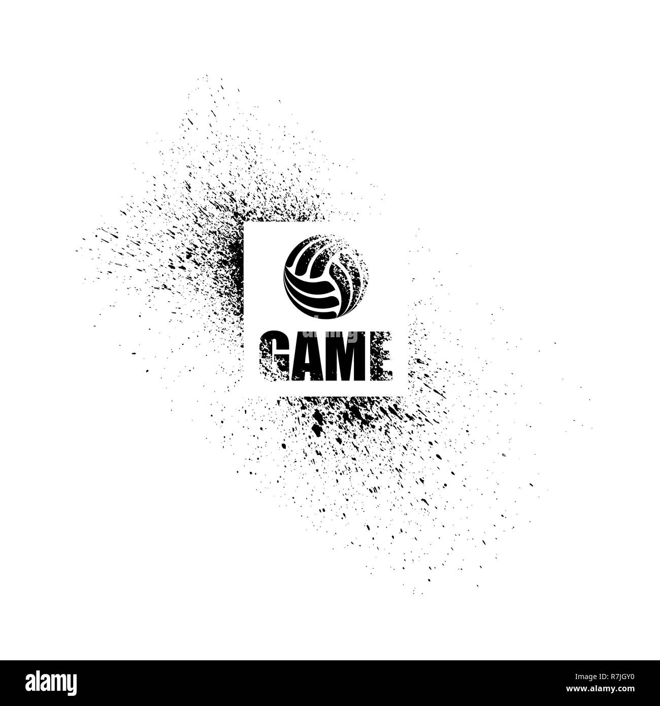 Black grunge ink splash with white volleyball frame Stock Vector