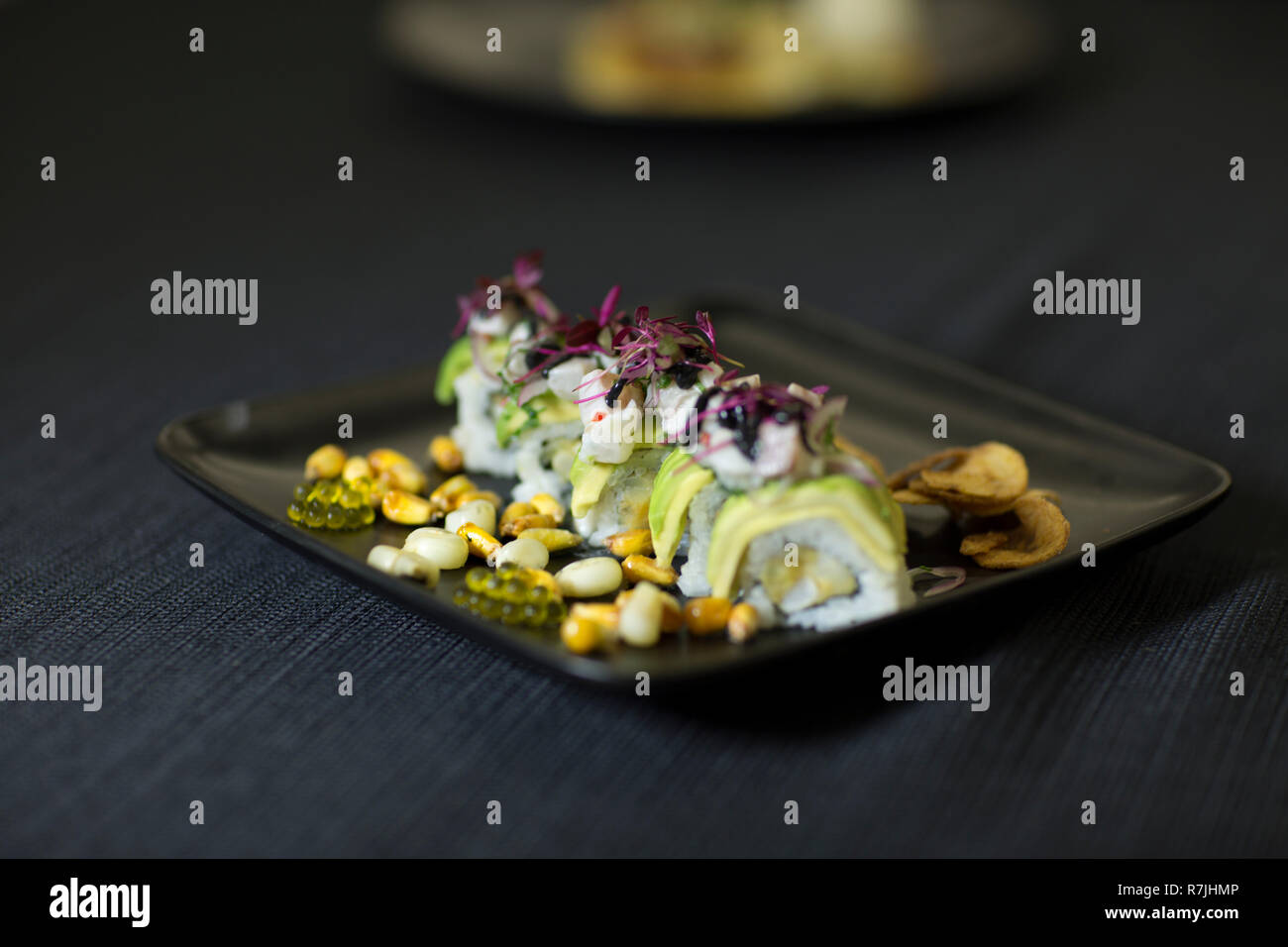 prawns, sushi, dishes on sale., presentation, presentacion de sushi comida saludable Stock Photo