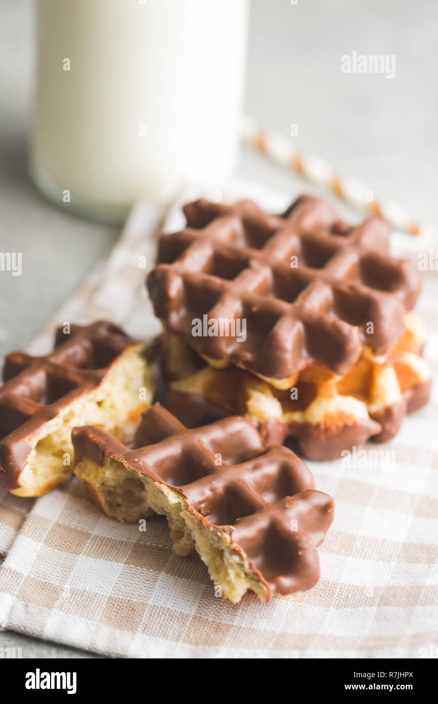 Waffles with chocolate topping. Sweet chocolated dessert Stock Photo ...