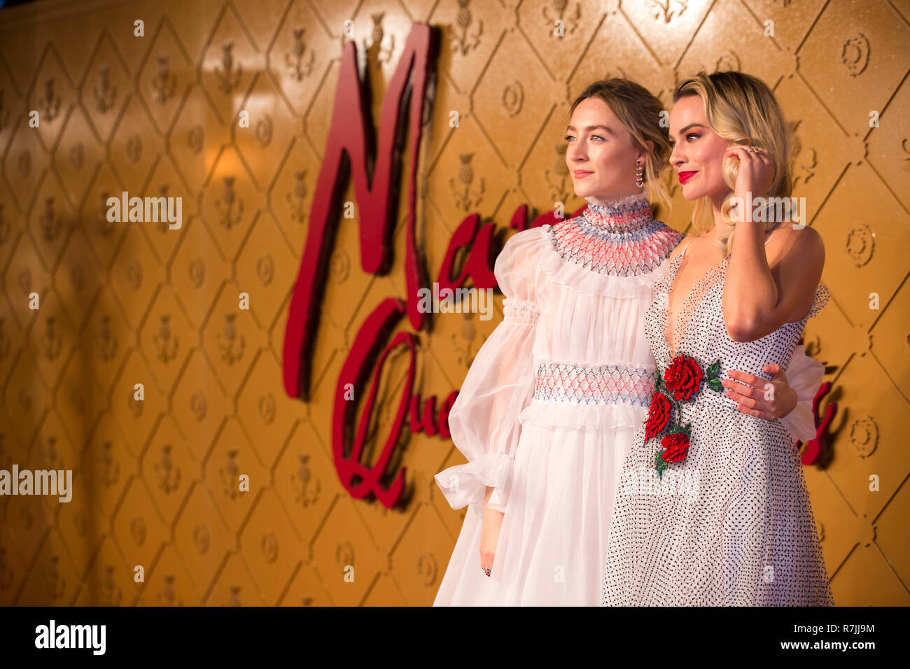 (left to right) Saoirse Ronan and Margot Robbie arrive at the European premiere of Mary Queen of Scots at Cineworld Leicester Square, London. Stock Photo