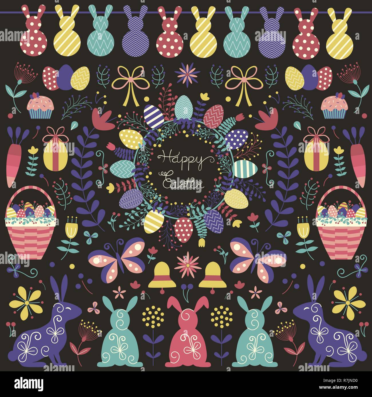 Happy Easter Elements Collection Stock Vector