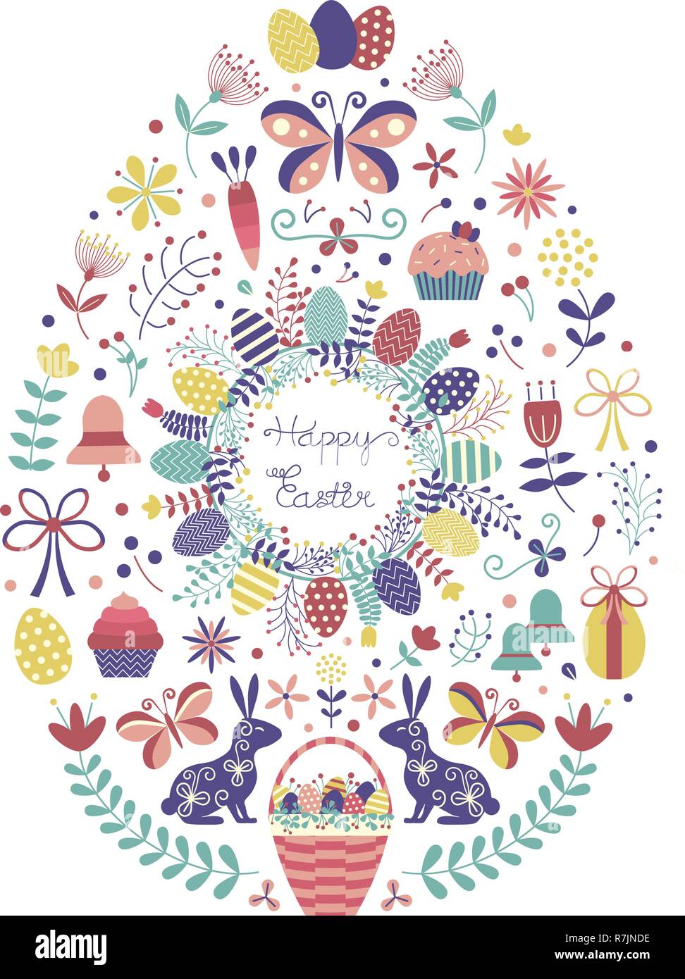 Easter Elements Set in Egg Shape Stock Vector