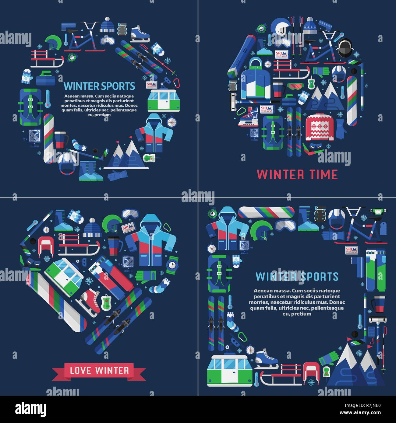 Winter Ski Resort Cards Set Stock Vector