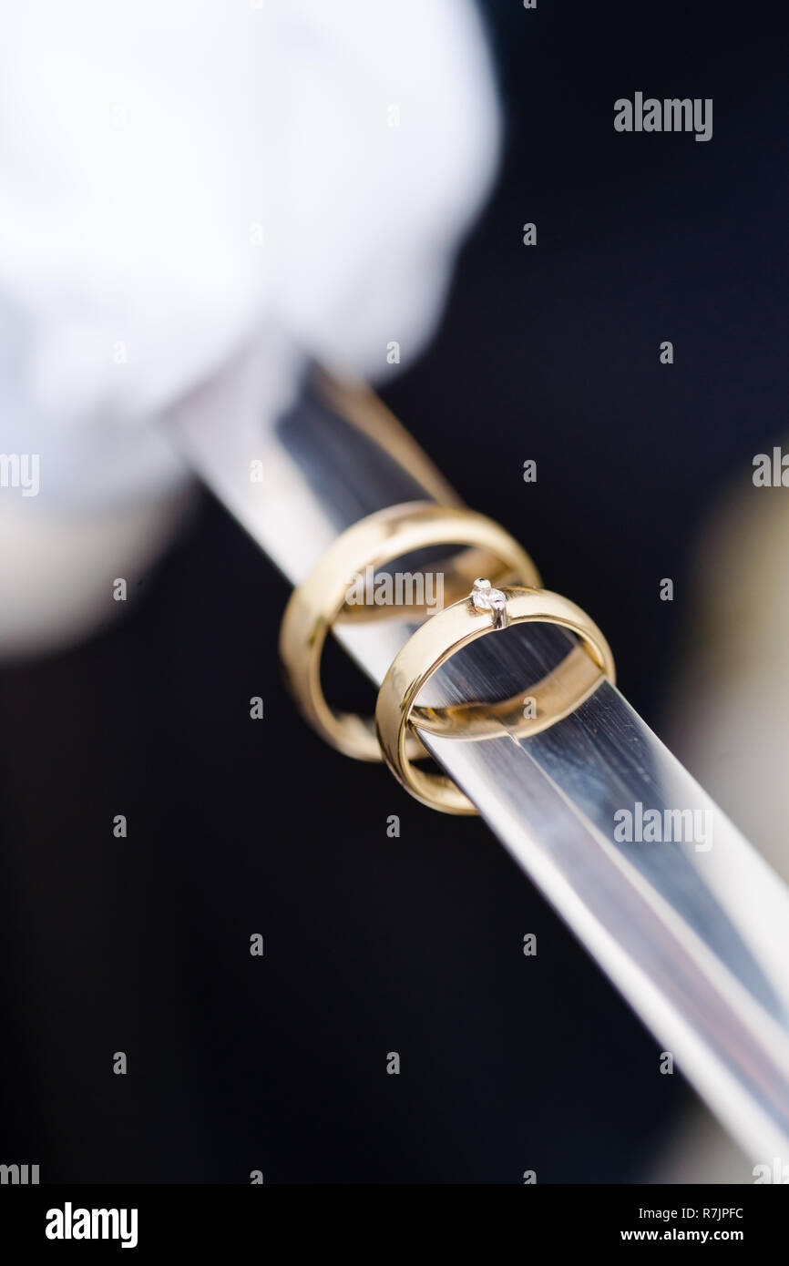 A newly weding couple showing off their wedding rings Stock Photo Alamy