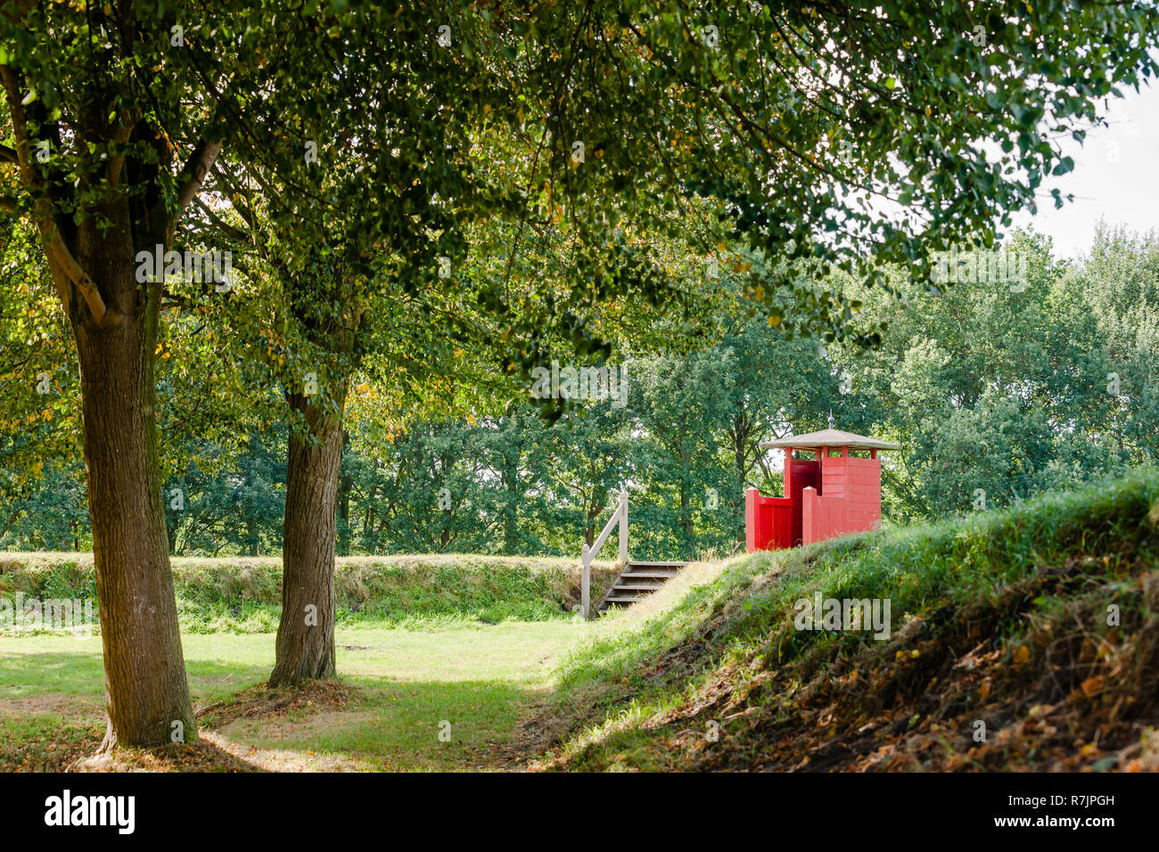 Observation post on a defense wall of historic fortress town of Bourtange, Groningen in Netherlands Stock Photo