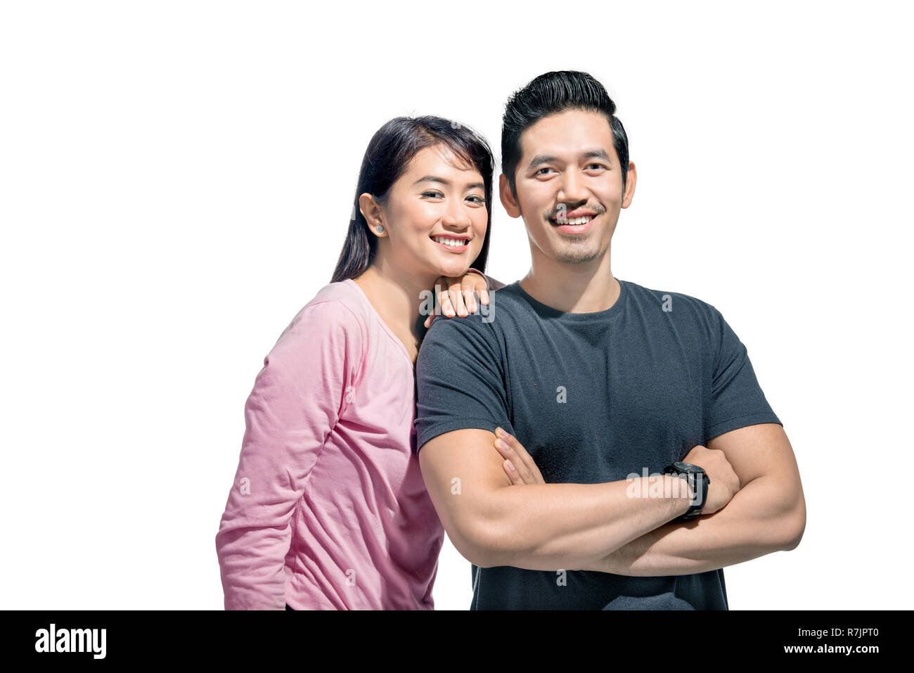 Portrait of asian couple smiling isolated over white background Stock ...