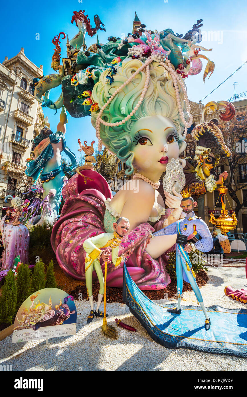 Fallas festival. Falla. Ninots, figures to be burnt during. Valencia. Valencian Community. Spain. Intangible Cultural Heritage of Humanity. UNESCO Stock Photo