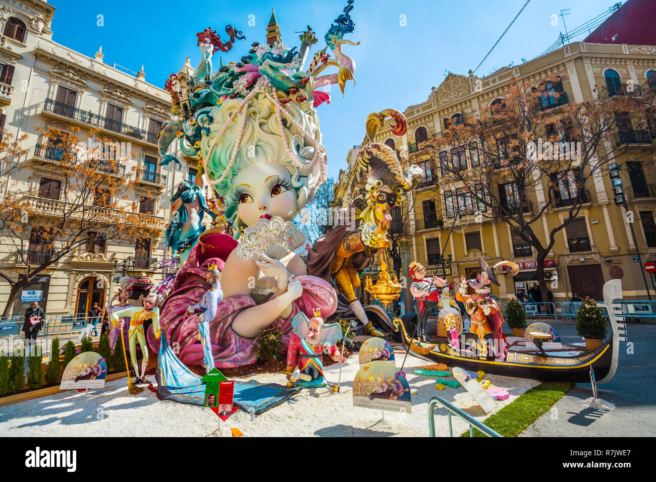 Fallas festival. Falla. Ninots, figures to be burnt during. Valencia. Valencian Community. Spain. Intangible Cultural Heritage of Humanity. UNESCO Stock Photo