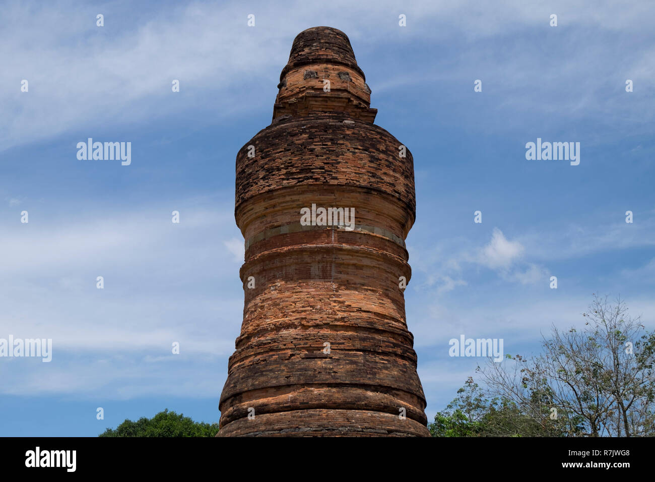 At the temple ruins of Muara Takus near Pekanbaru, Indonesia. The complex is a set of old Buddhist temples. A beautiful minaret. Stock Photo