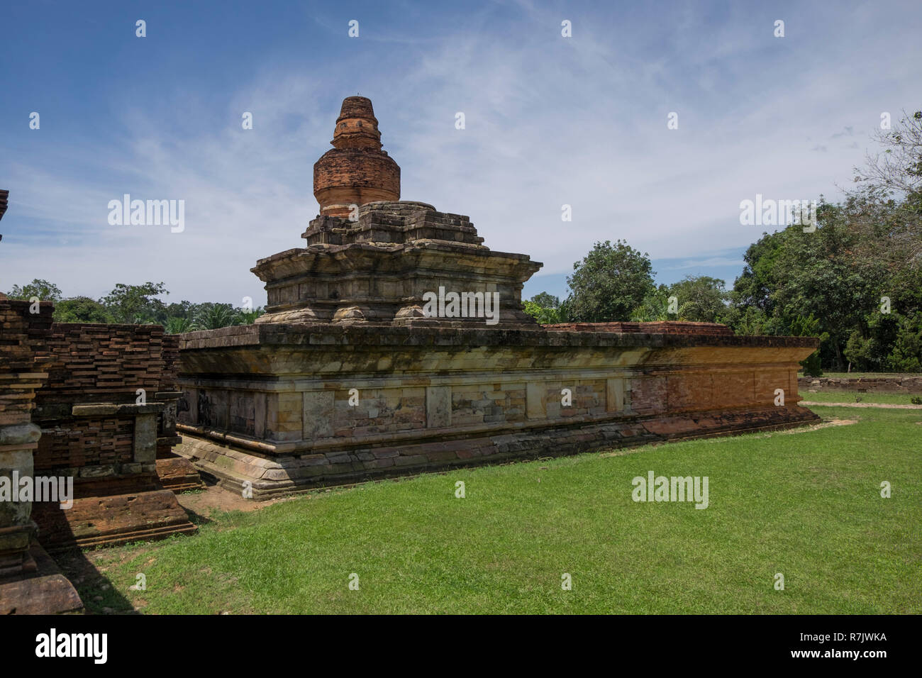 At the temple ruins of Muara Takus near Pekanbaru, Indonesia. The complex is a set of old Buddhist temples. Stock Photo