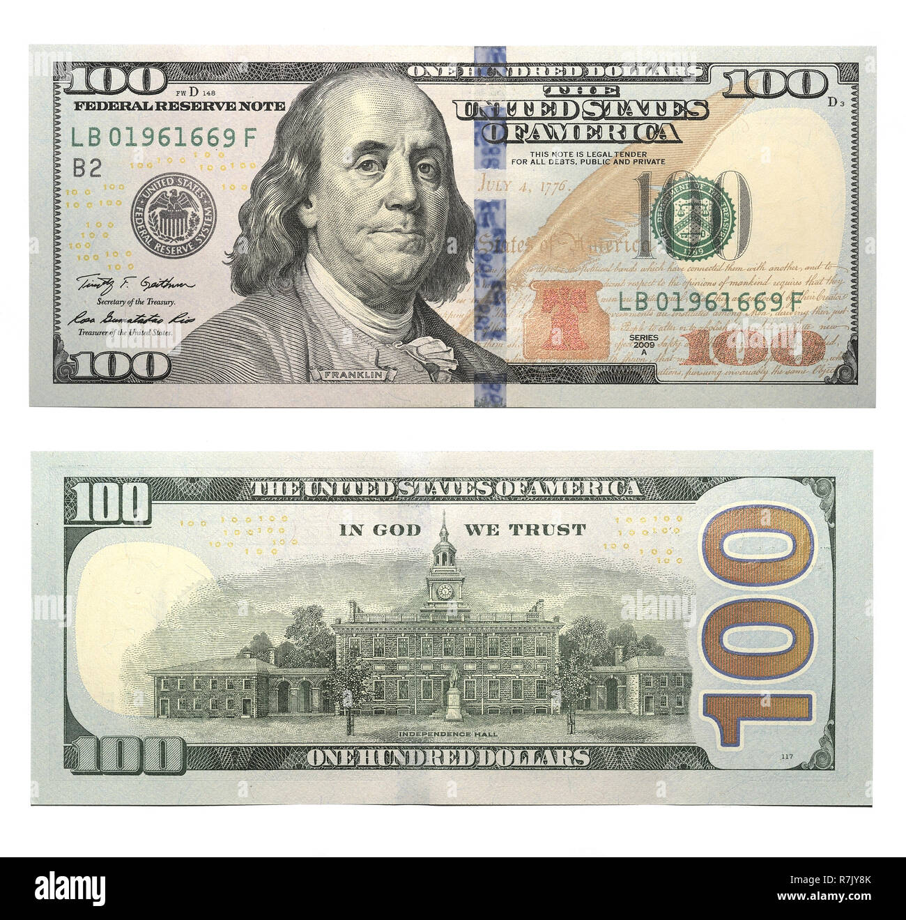 New 100 US dollar banknotes Stock Photo