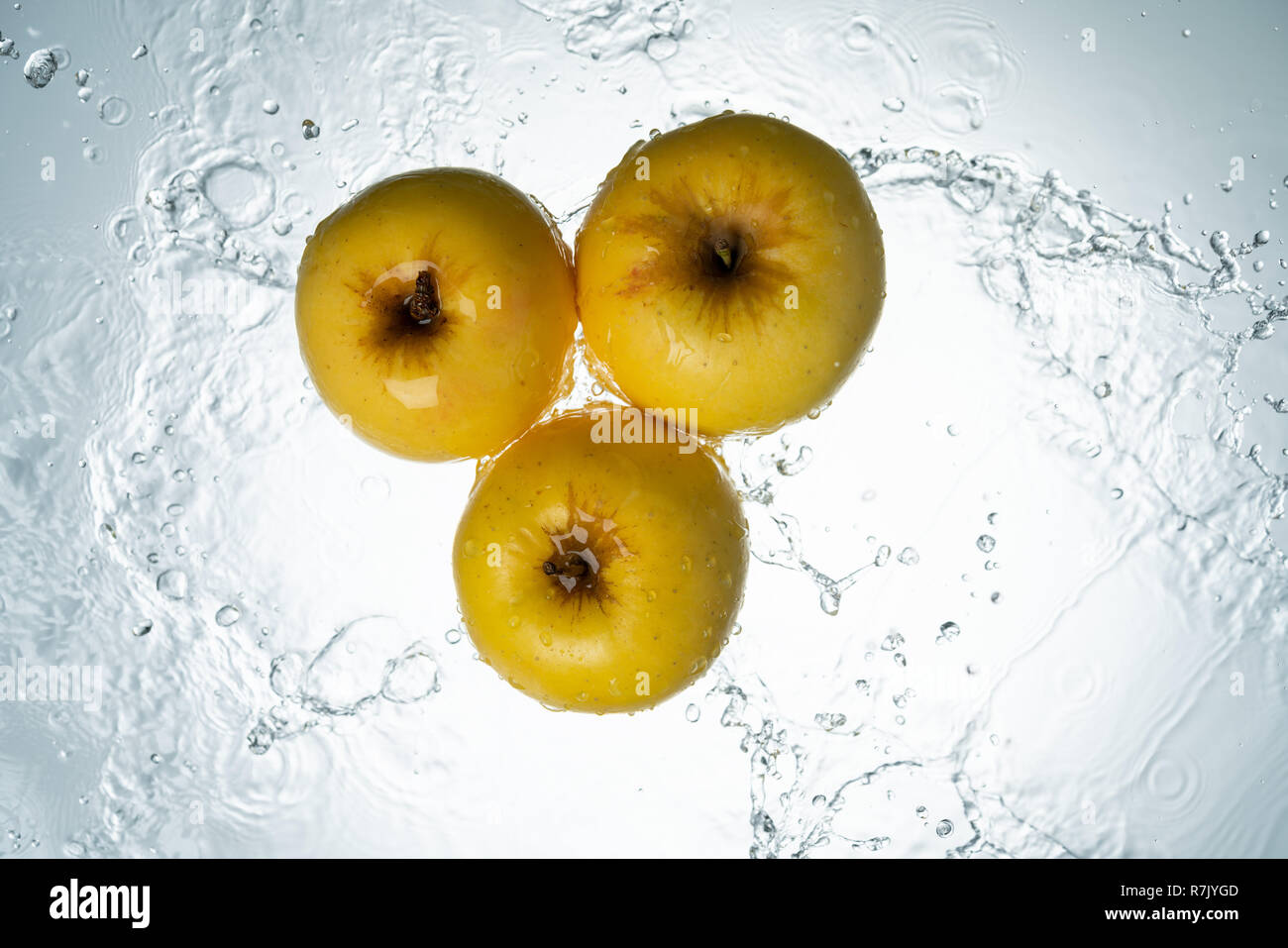 Apples Water Splash on White Background Stock Photo