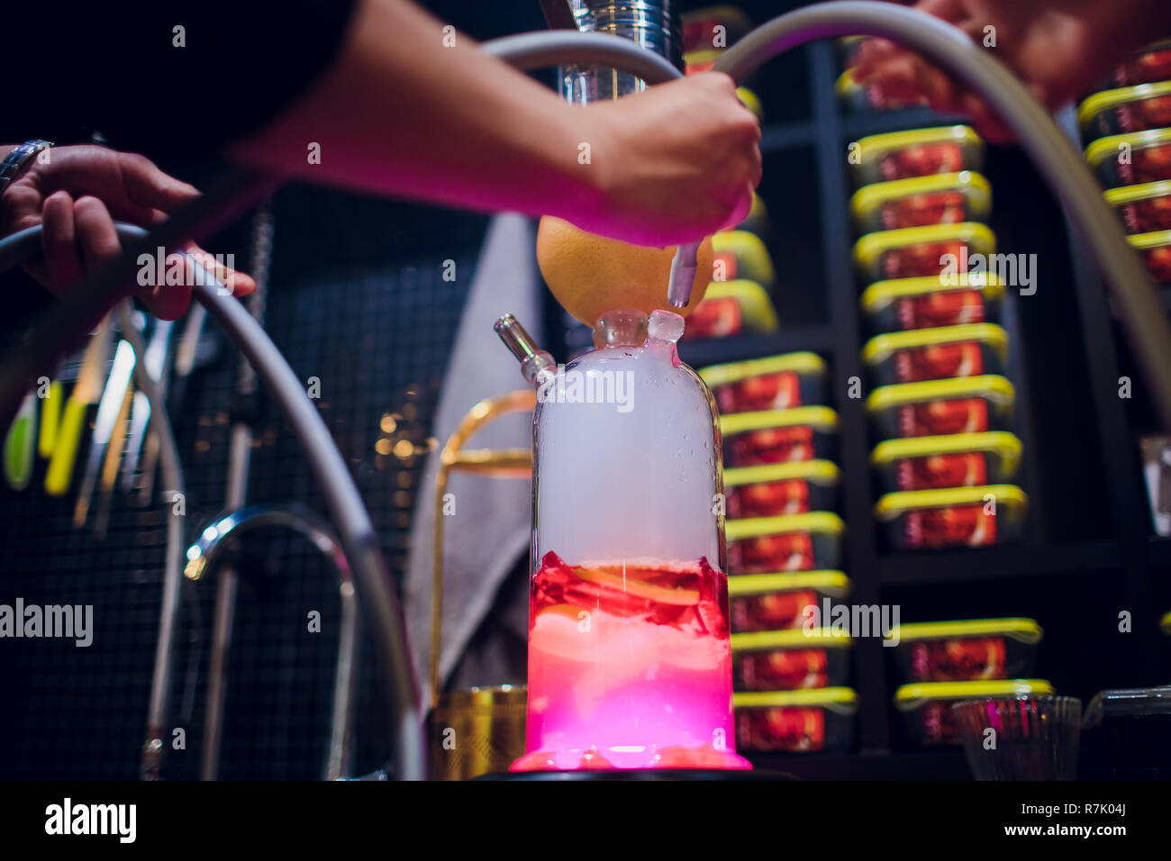 hookah. modern fruit hookah. flask. bowl. mouthpiece. orange