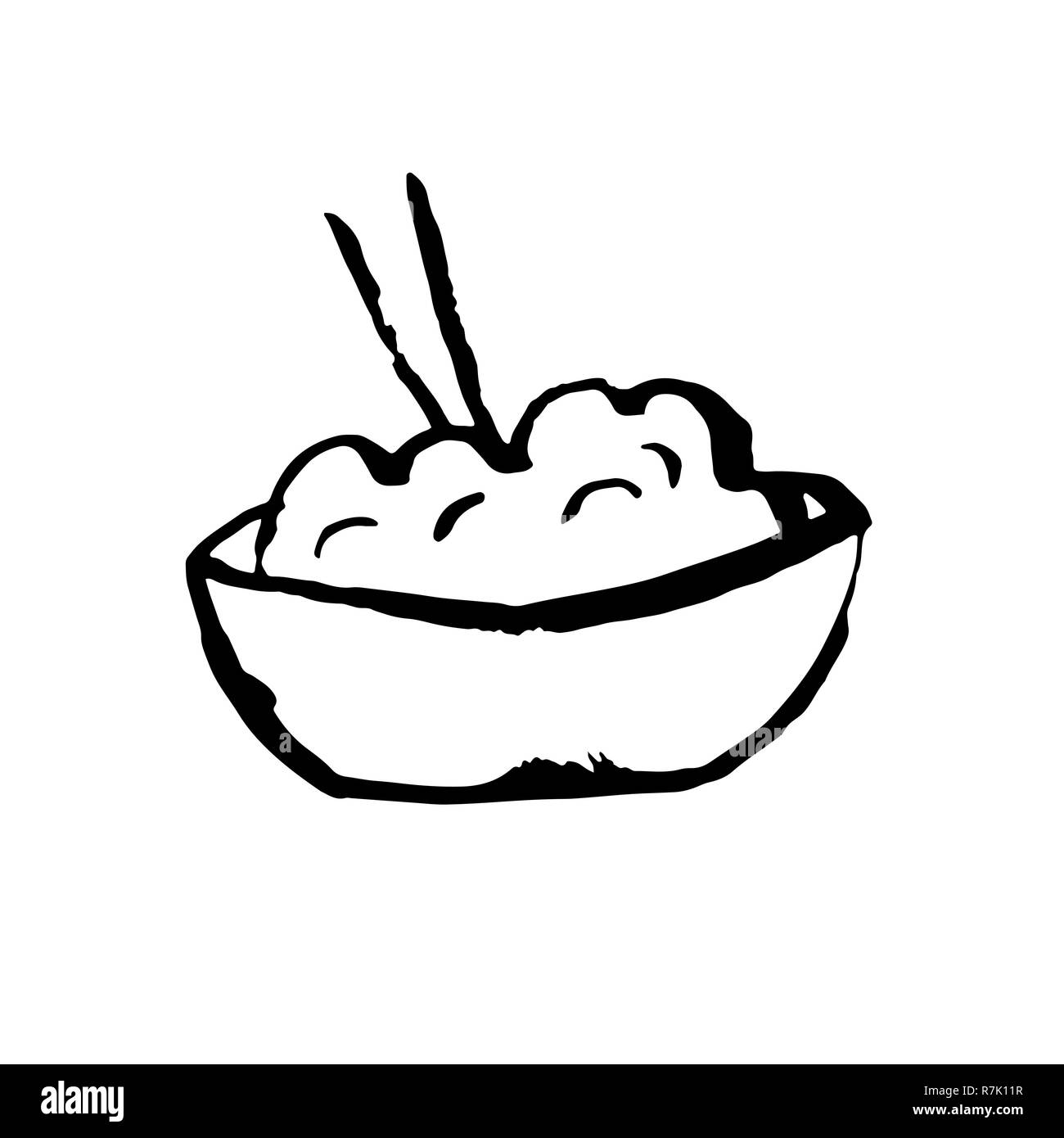 Rice icon. Ggrunge ink brush vector illustration. Food flat illustration. Stock Vector
