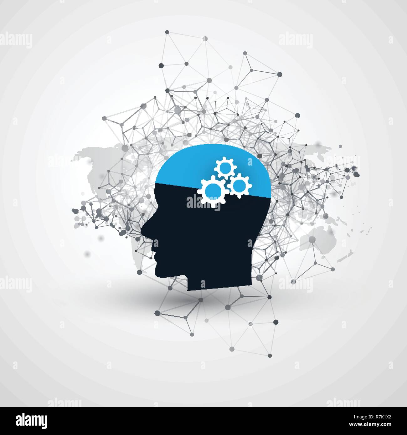 Futuristic Modern Style Machine Learning Artificial Intelligence And Global Digital Network Communication Design Concept With Wire Mesh World Map Stock Vector Image Art Alamy