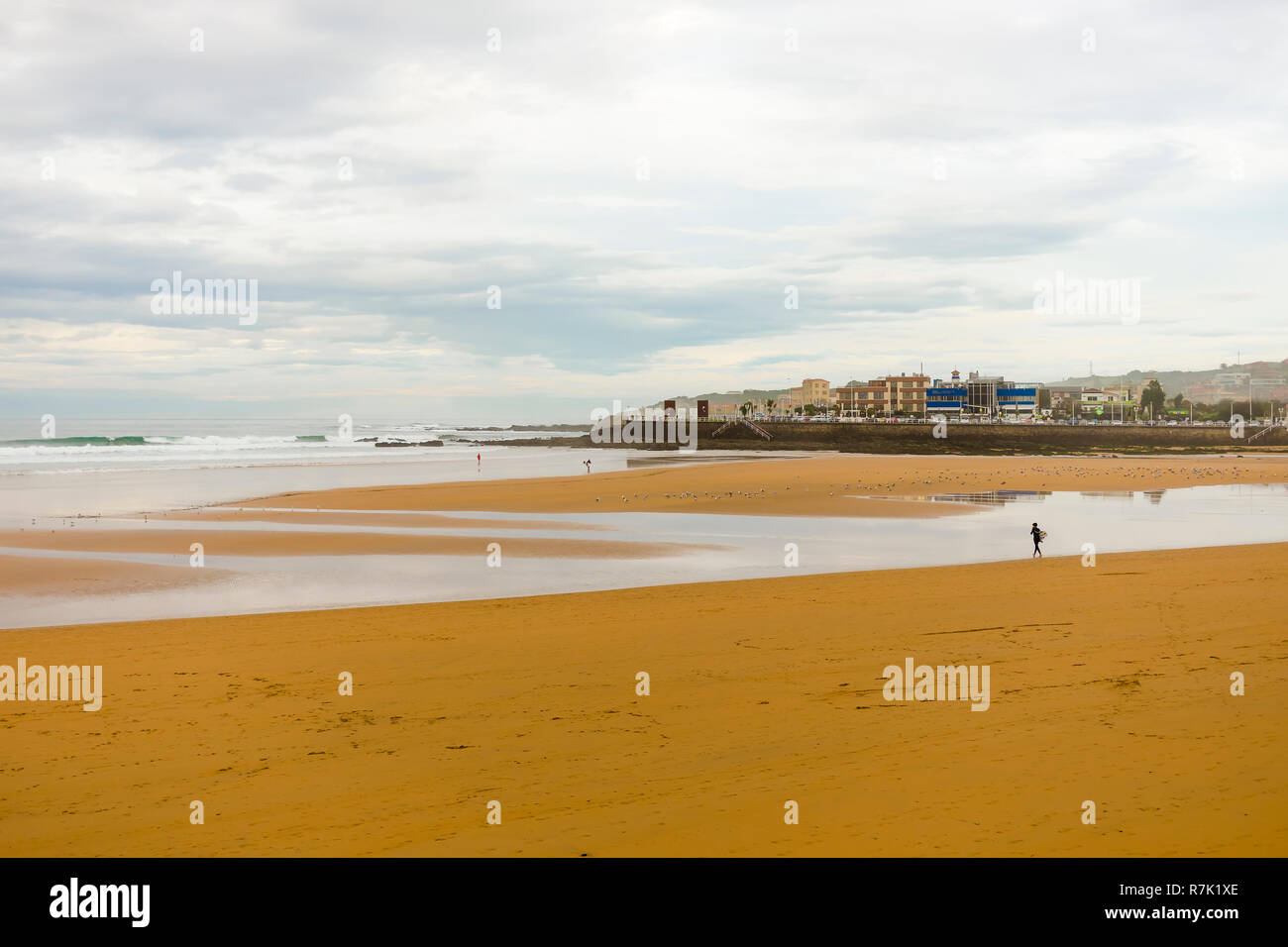 A View Of San Lorenzo Beach In Gijon Asturias Spain In Low
