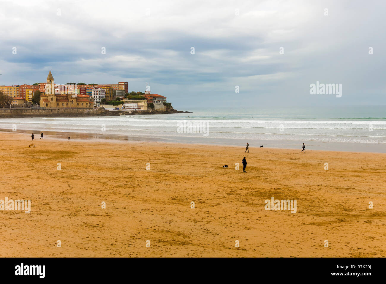 A View Of San Lorenzo Beach In Gijon Asturias Spain In Low
