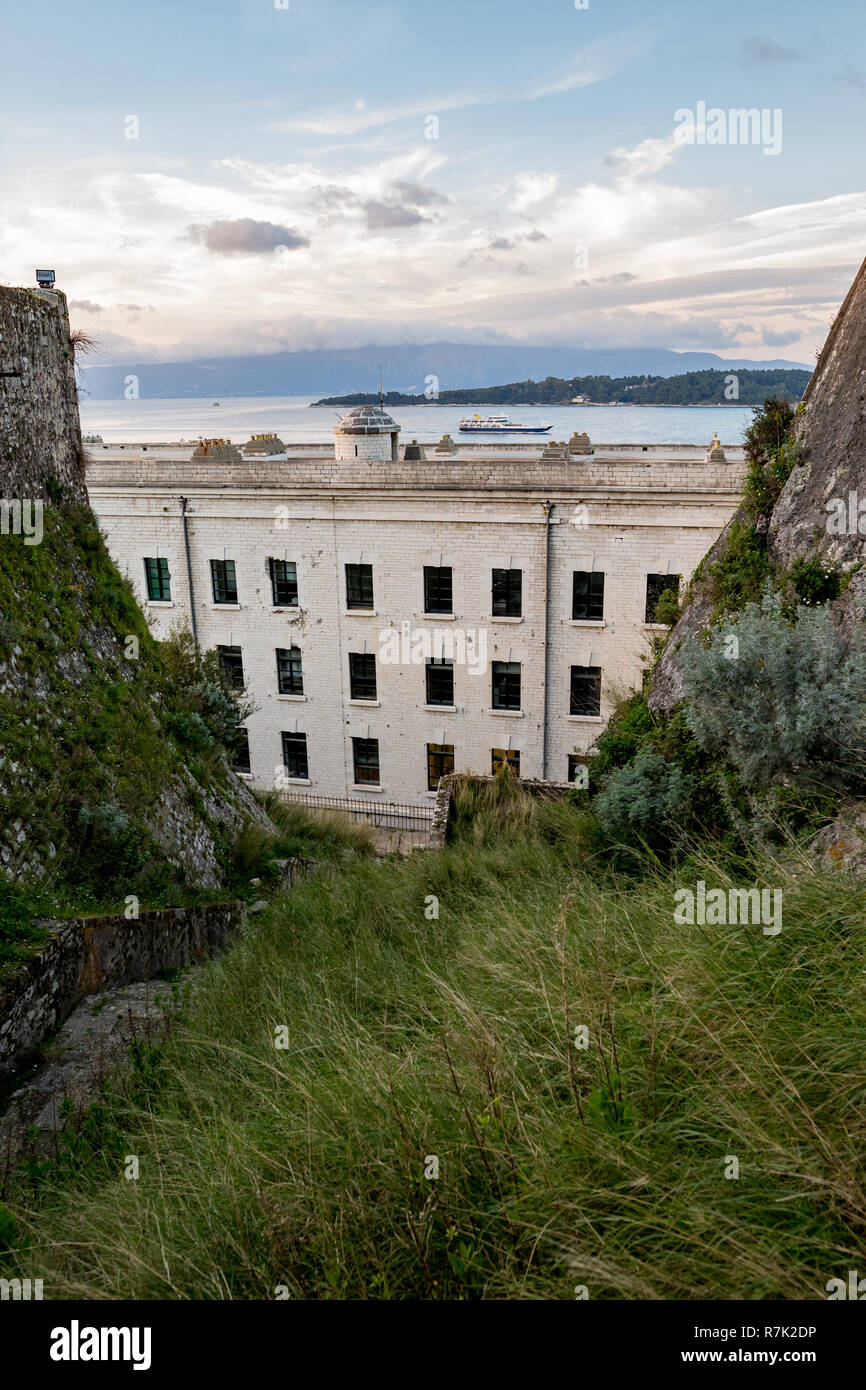 Fort With Spring Scenery view from the Corfu fort, spring cloudy day and old building ...