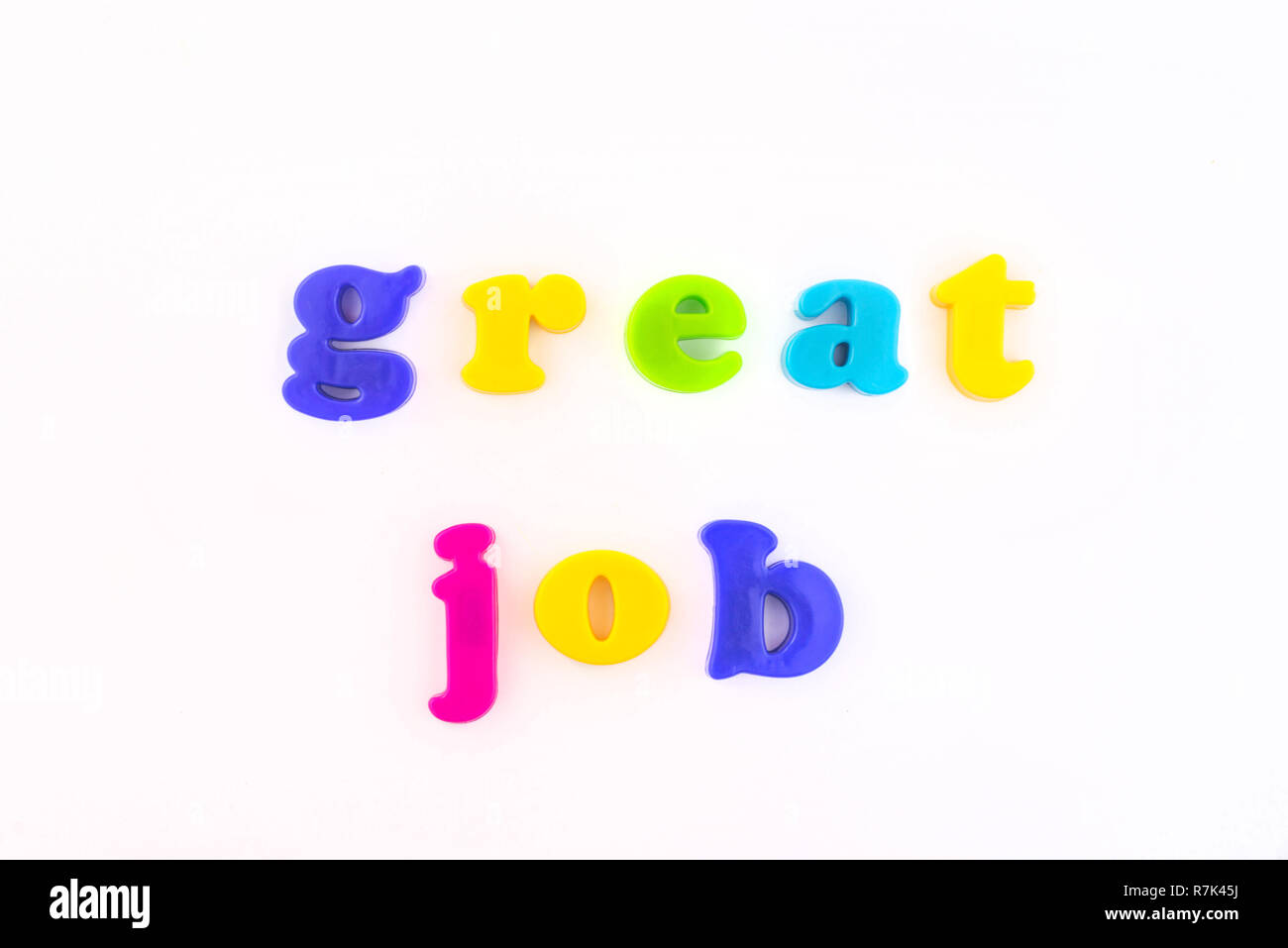 Great job colourful plastic letters isolated on the white .Concept of education, online and home education. Stock Photo