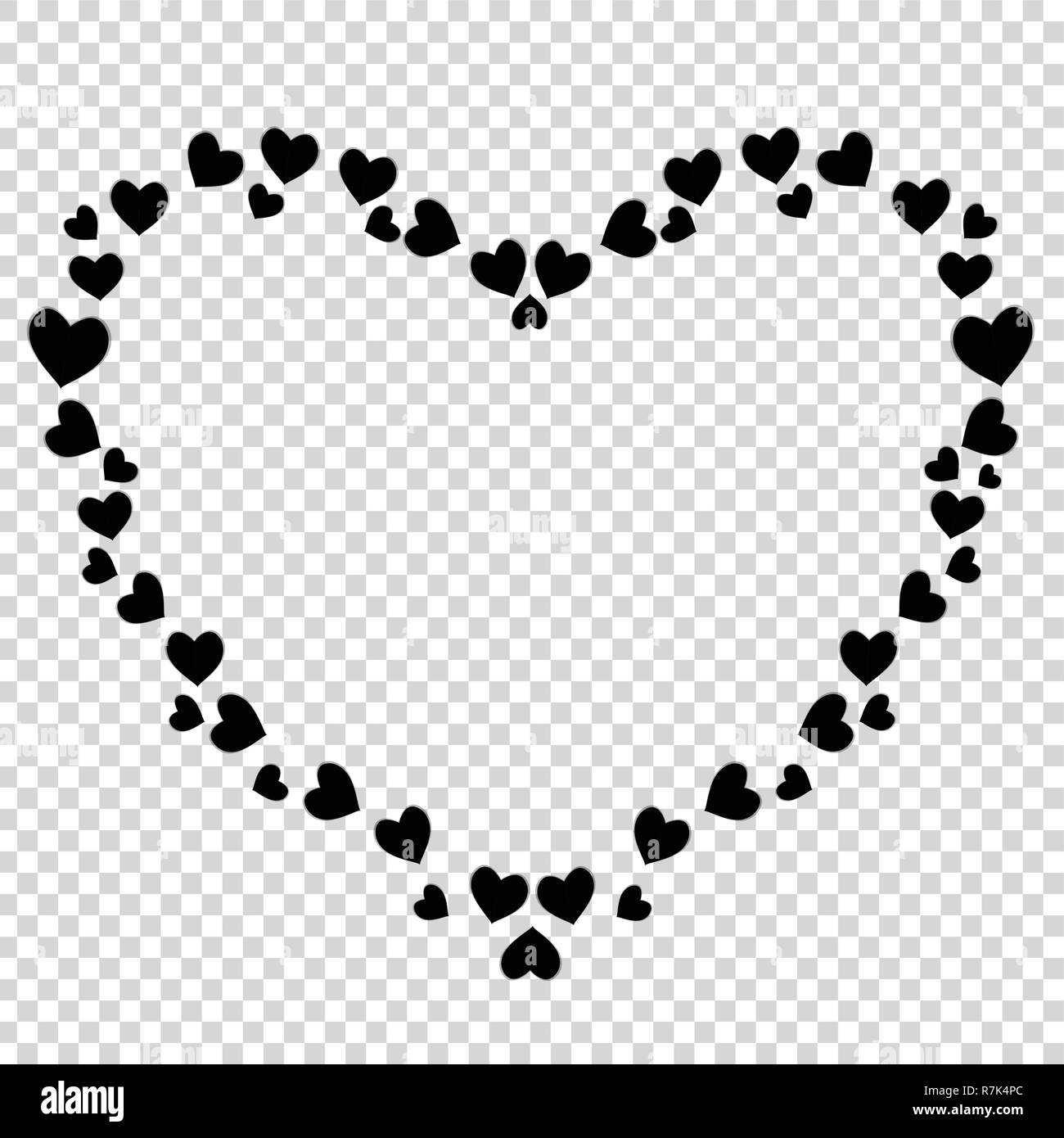 Vector cute black love hearts photo frame for valentines, wedding romance design. Template for greeting card, invitation, scrapbook element. Heart sha Stock Vector