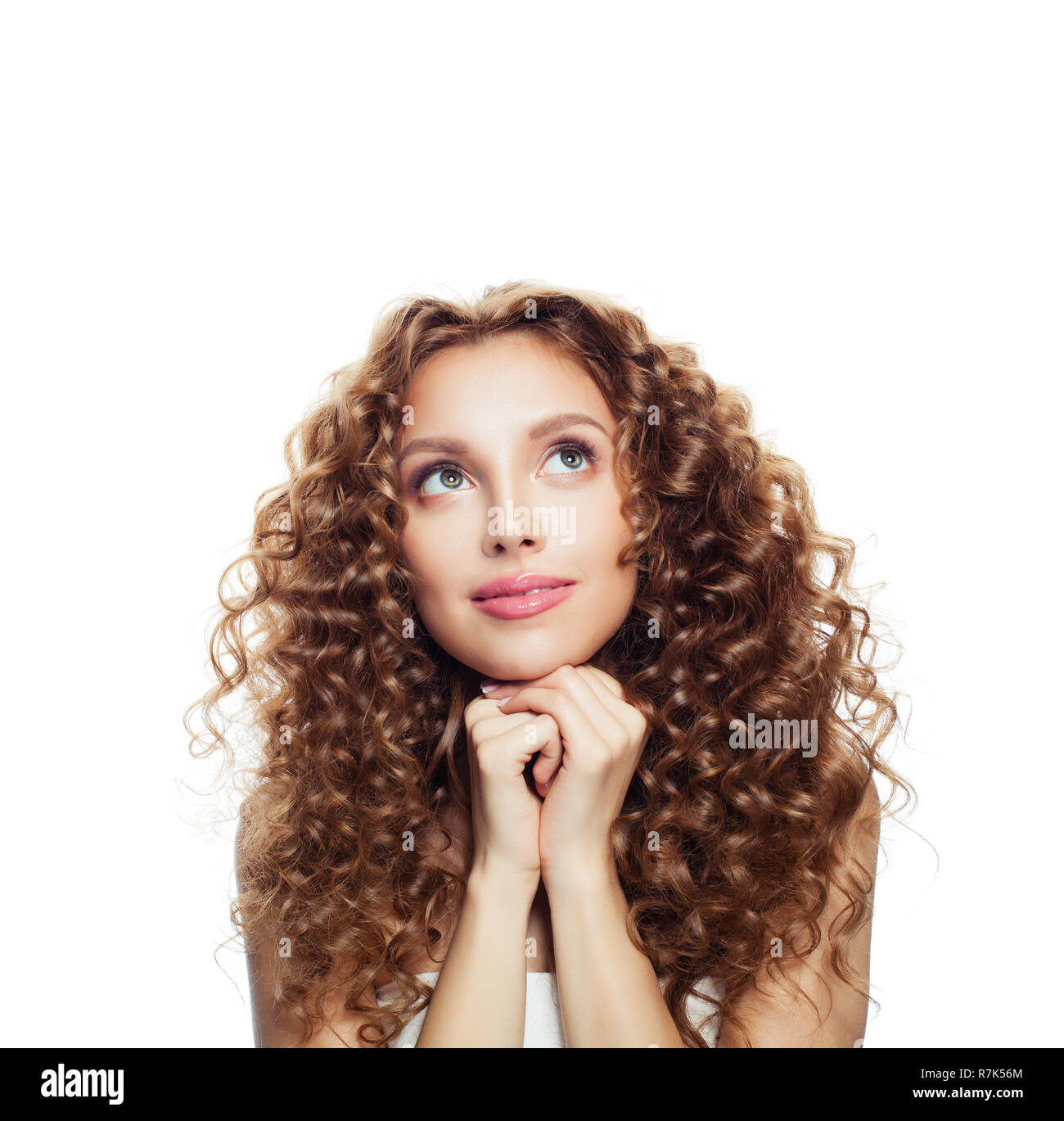 Woman blonde curly hair hi-res stock photography and images - Alamy