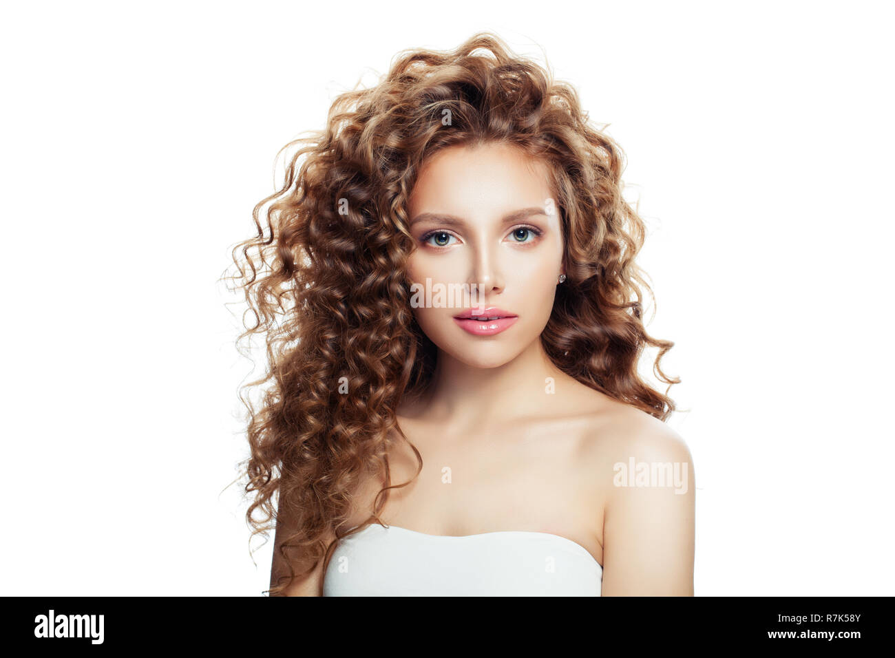 Isolated Woman With Healthy Skin And Perfect Wavy Hair Haircare