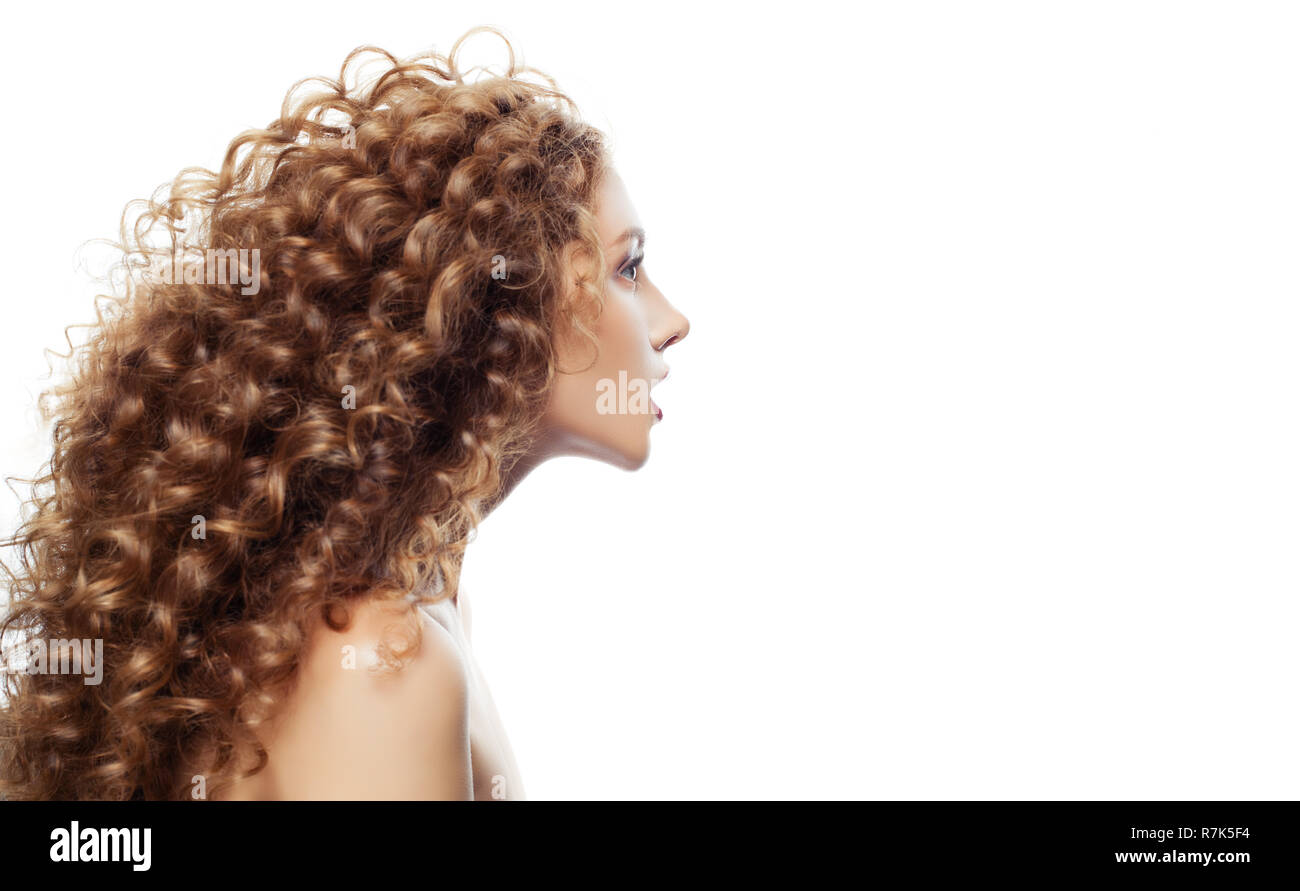 Cute Woman With Perfect Wavy Hair Isolated On White Female