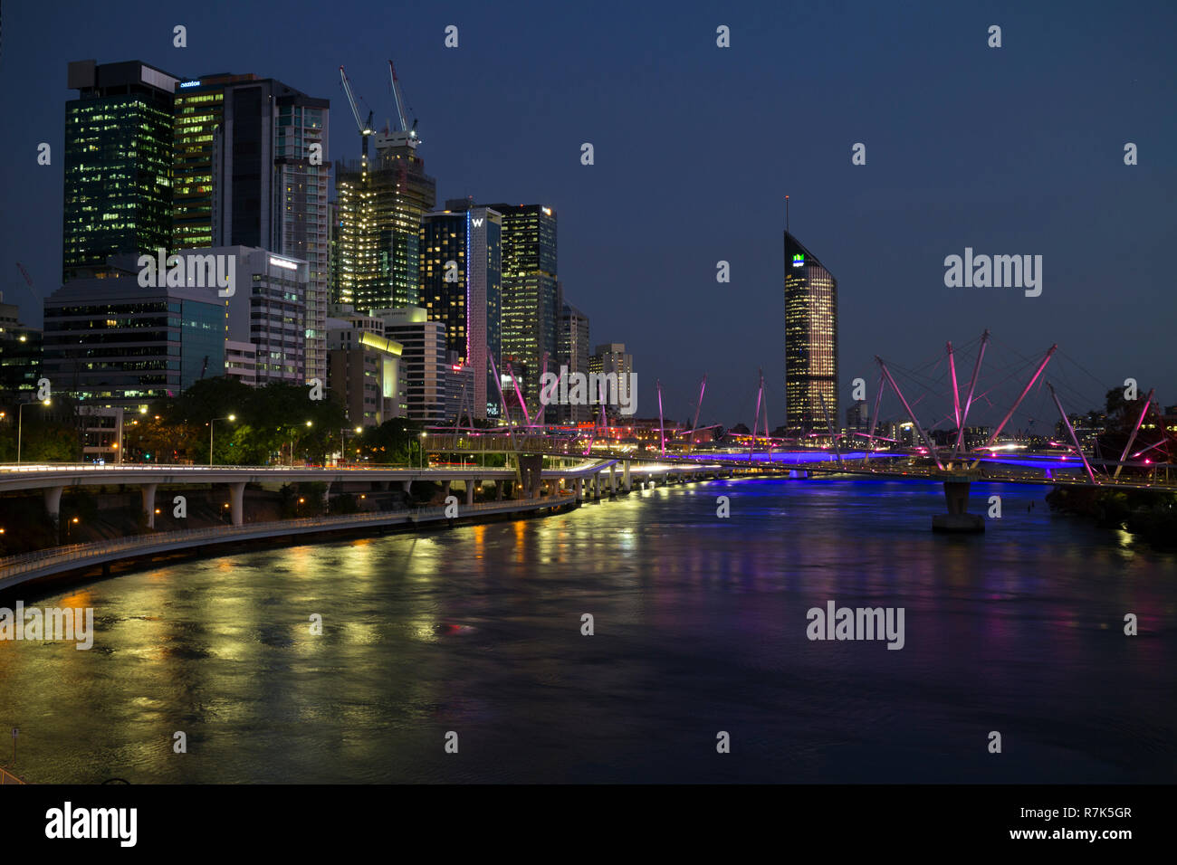 Brisbane city centre and Brisbane River at night, Queensland, Australia Stock Photo