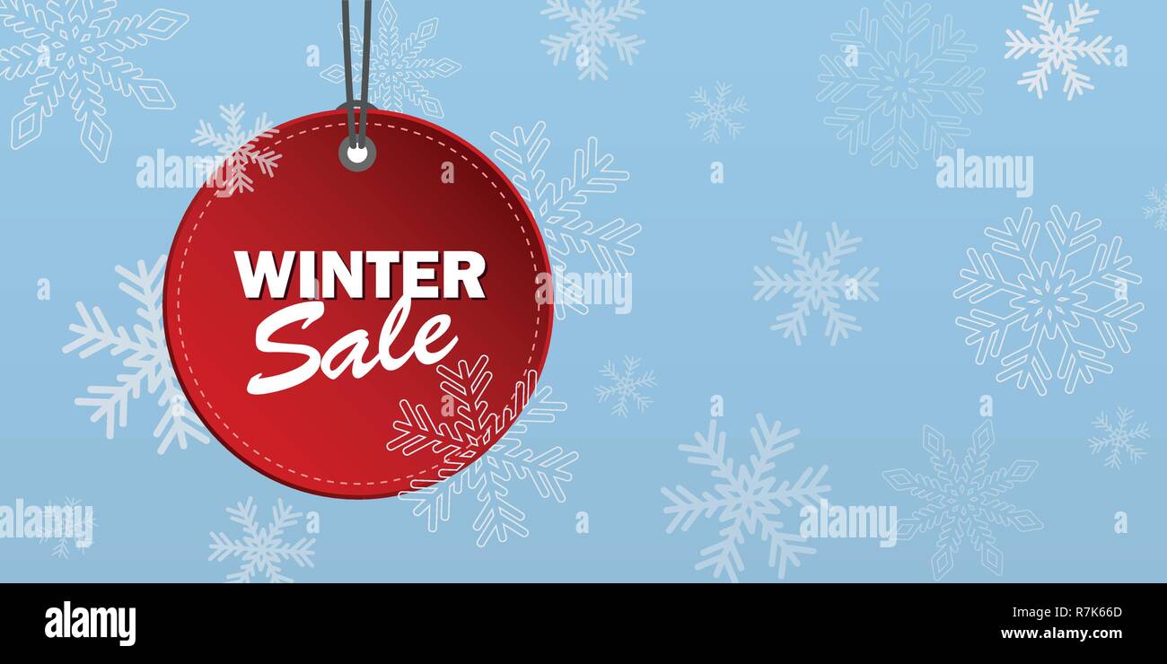 winter sale red label on snowy blue background vector illustration EPS10 Stock Vector