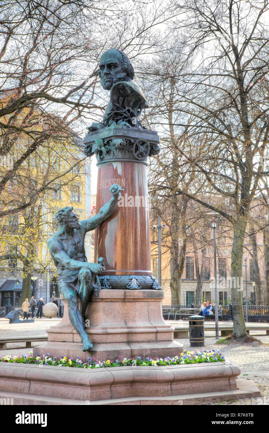 STOCKHOLM, SWEDEN - May 04.2013: Statue of the Swedish-American engineer and inventor John Erickson, who designed the vessel Monitor Stock Photo