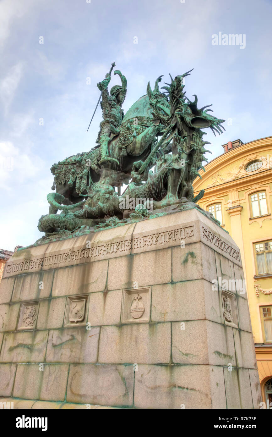 STOCKHOLM, SWEDEN - May 04.2013: Bible story, the Holy Knight slays the dragon Stock Photo