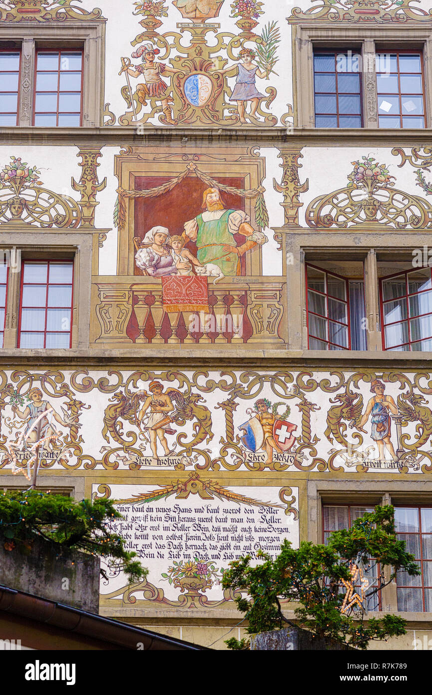 The colourful frescoed building in the heart of the old town of Lucerne, Switzerland Stock Photo