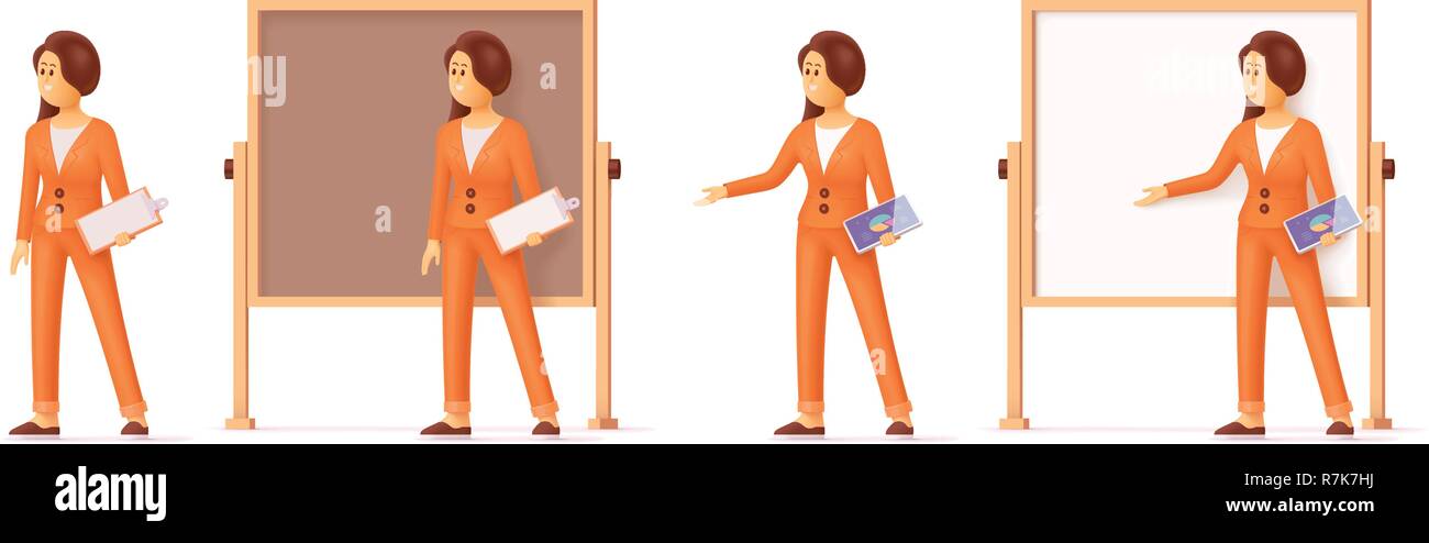 Vector woman pointing at flip chart Stock Vector