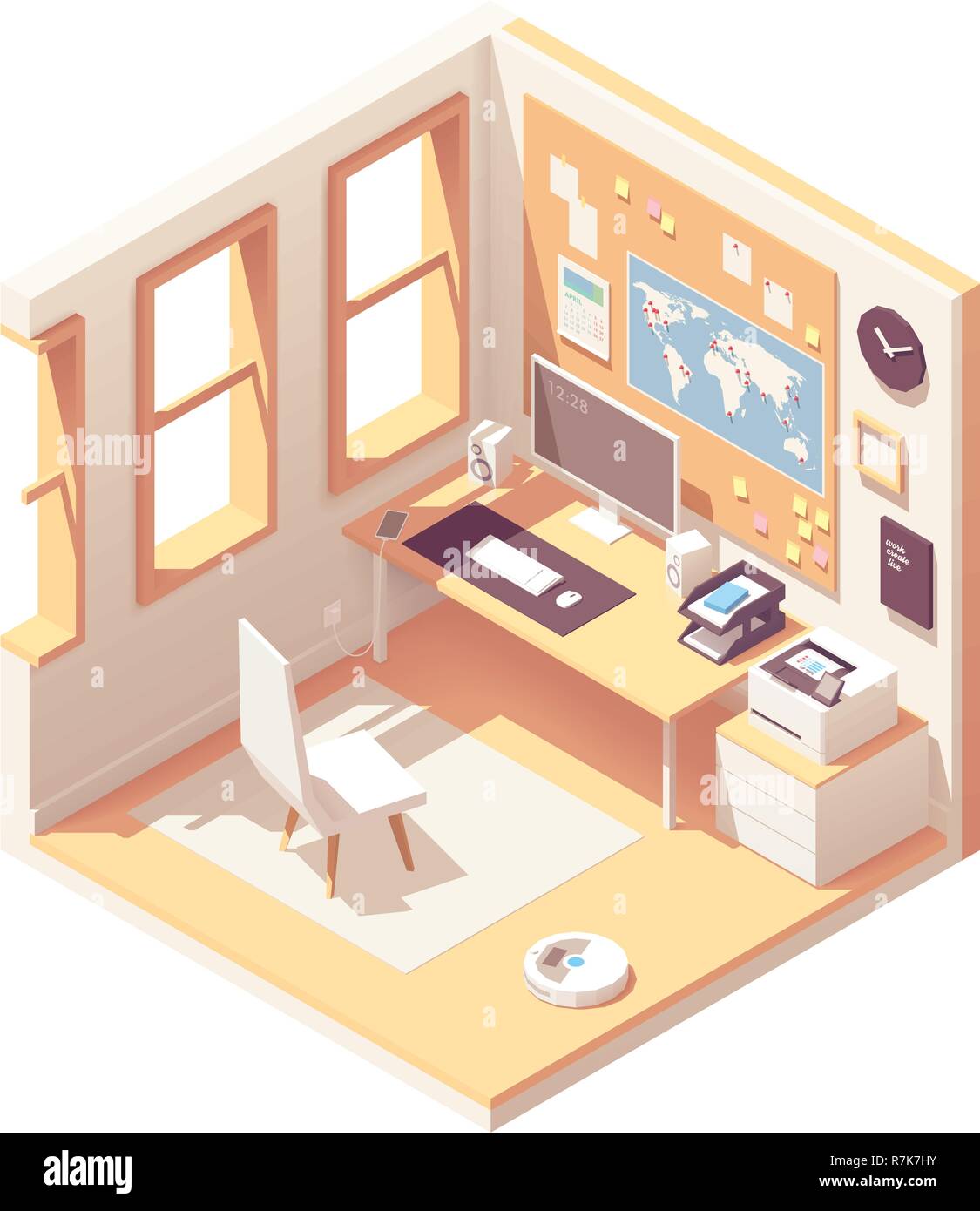 Vector isometric home office room Stock Vector
