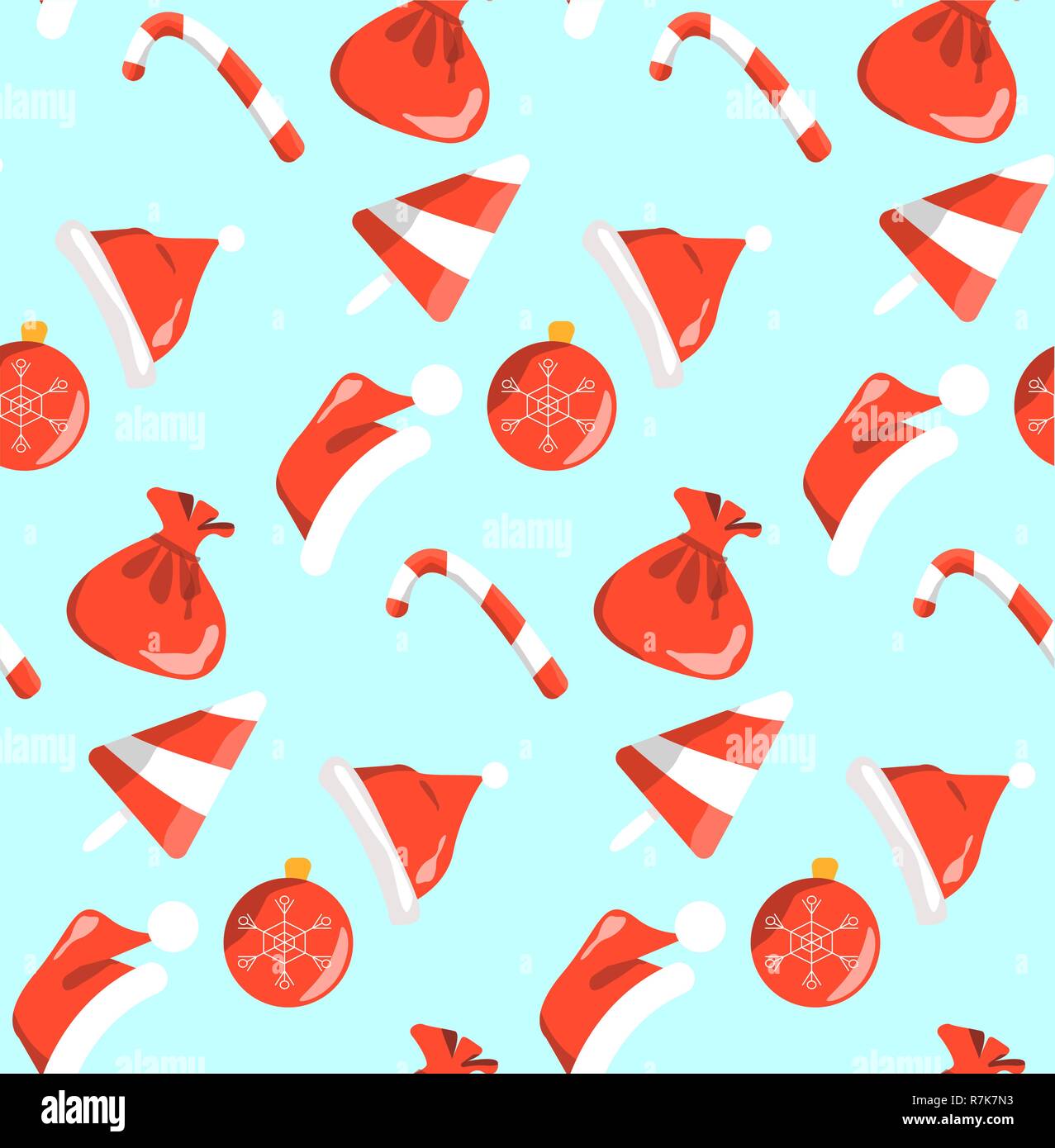 new year red and white objects pattern sweets seamless on blue background Stock Vector