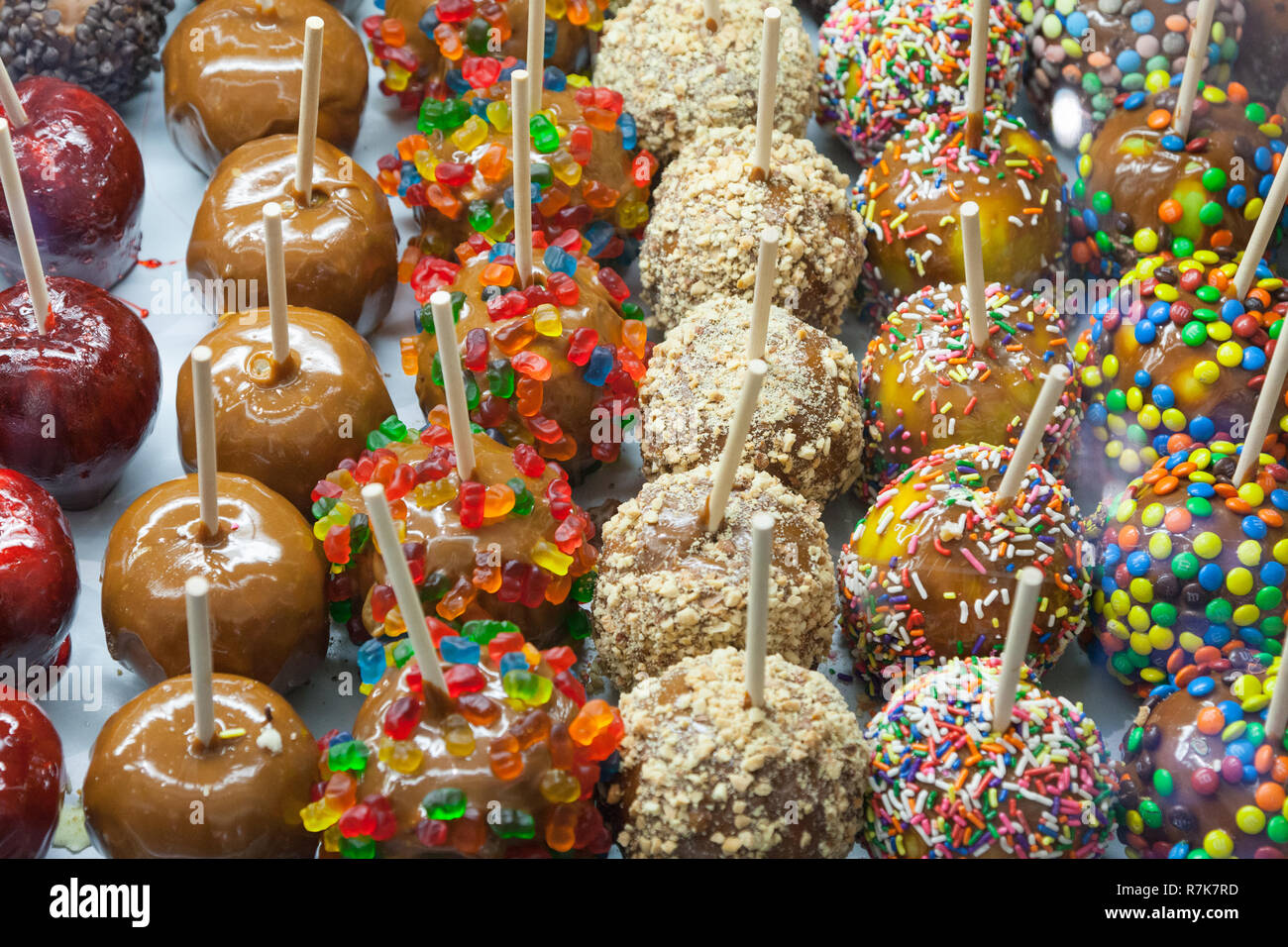 Toffee apples and chocolate coated apples at Quincy Market, Boston