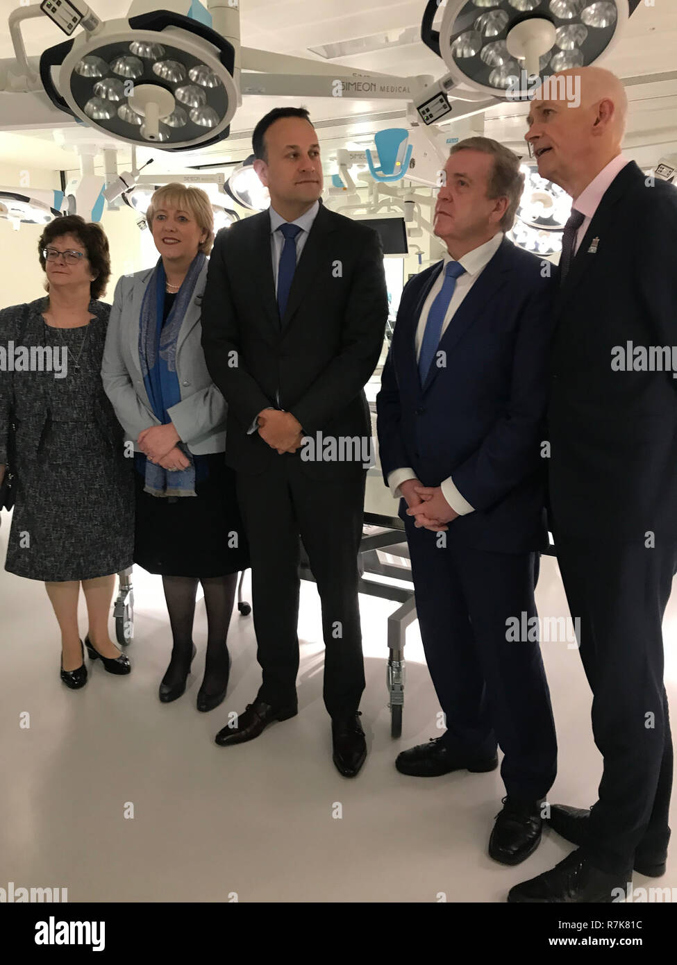 Taoiseach Leo Varadkar with Minister for Business Heather Humphreys (second left) and Minister for Trade Pat Breen (second right) at the Royal College of Surgeons in Ireland. The Taoiseach later told the media that the Brexit Withdrawal Agreement is the only agreement on the table. Stock Photo