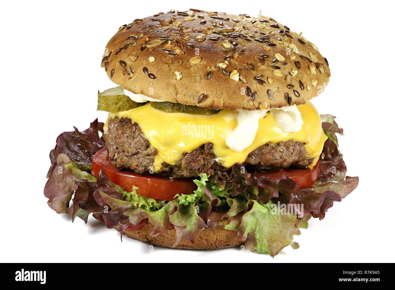 homemade cheeseburger isolated on white background Stock Photo