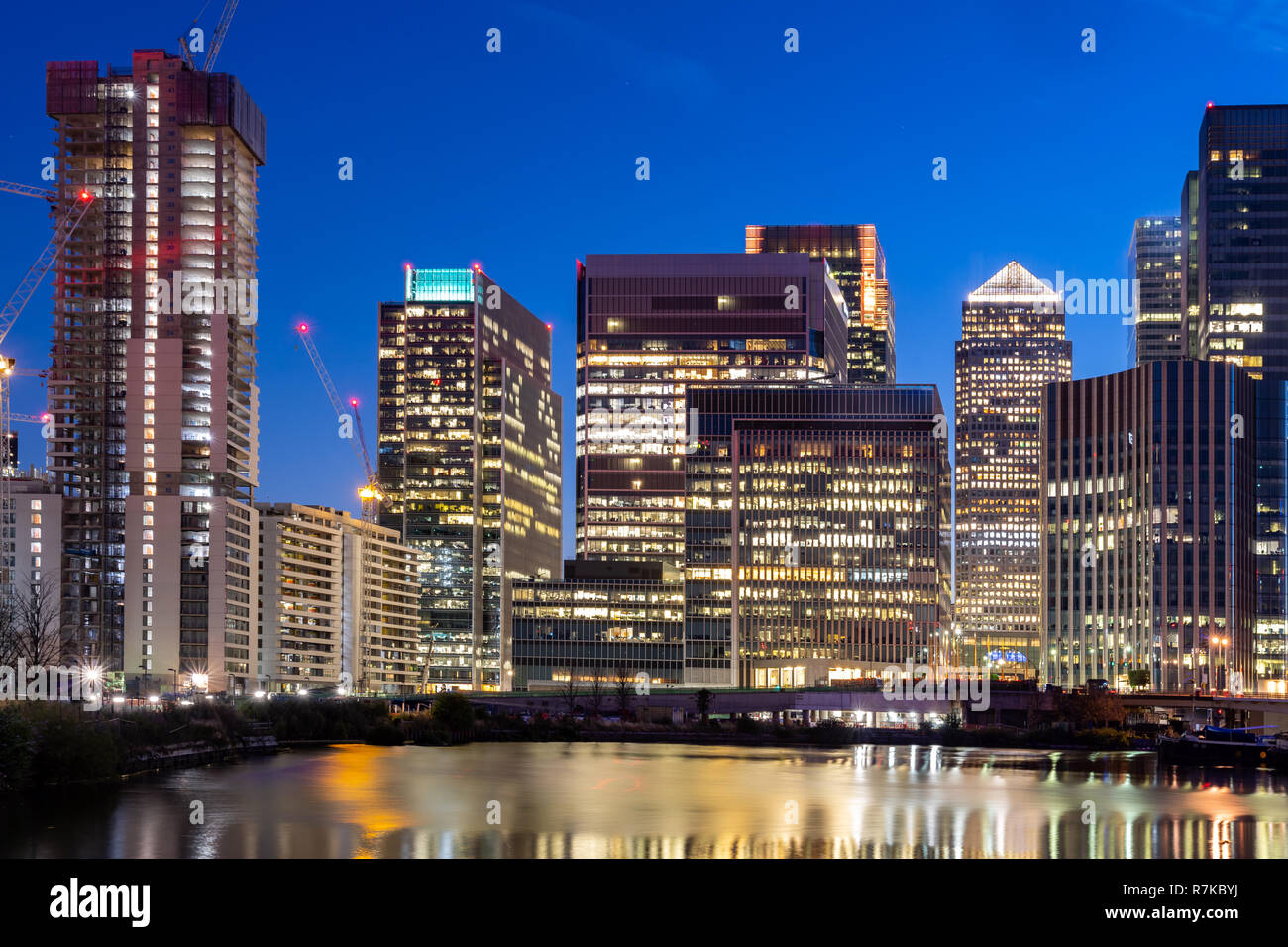 Skylines building at Canary Wharf in London UK sunset twilight Stock ...