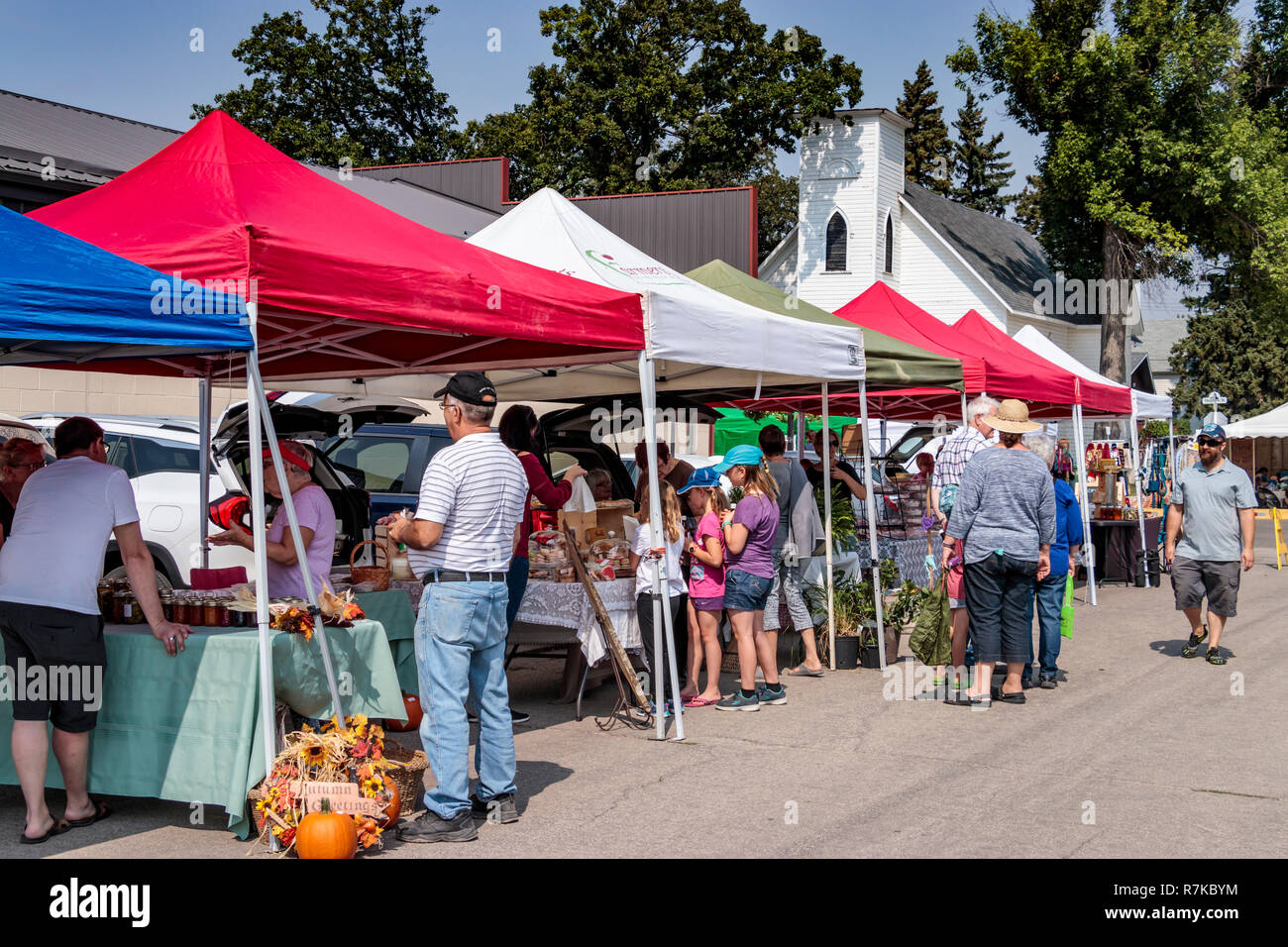 Craft table kiosks at the Corn and Apple Festival in Morden, Manitoba, Canada. Stock Photo