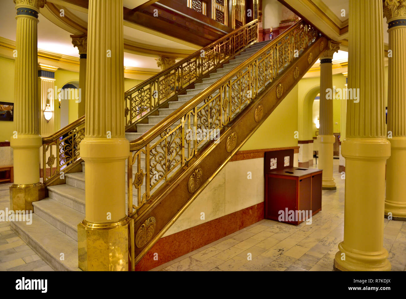 Grand staircase inside Colorado State Capital building with brass handrails, Denver, USA Stock Photo